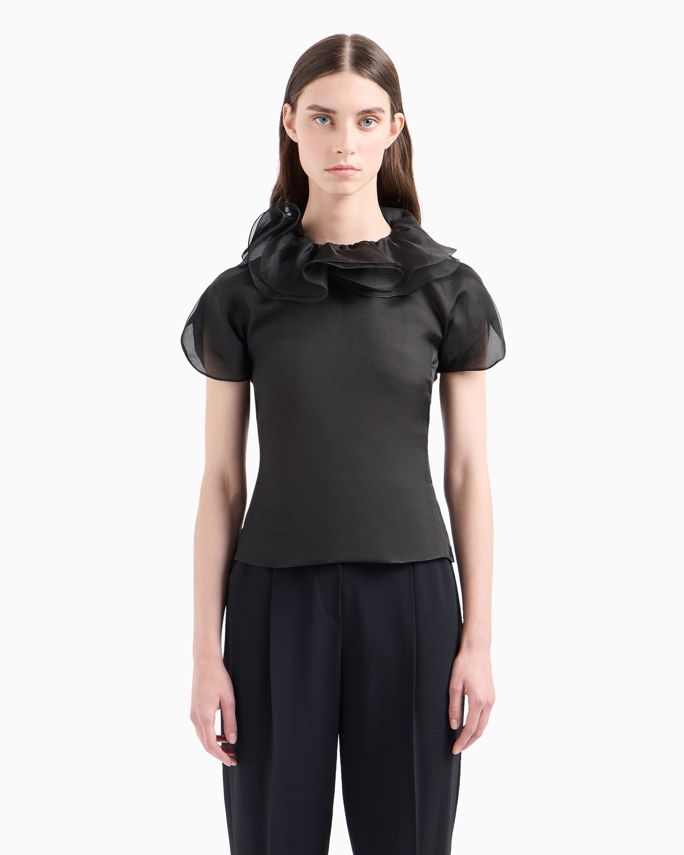 Blouse en organza de soie à col corolle et volants Capsule Moon Diapositive 2