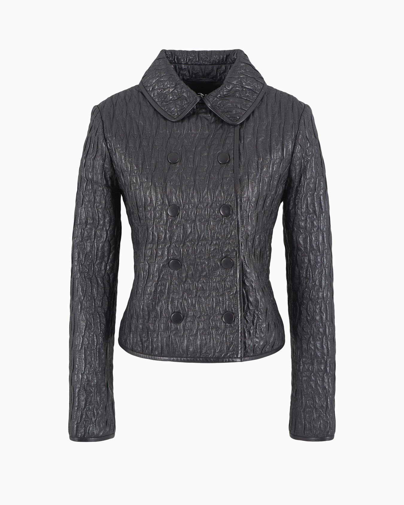 Veste croisée en peau d’agneau matelassée avec finition perlée Diapositive 0