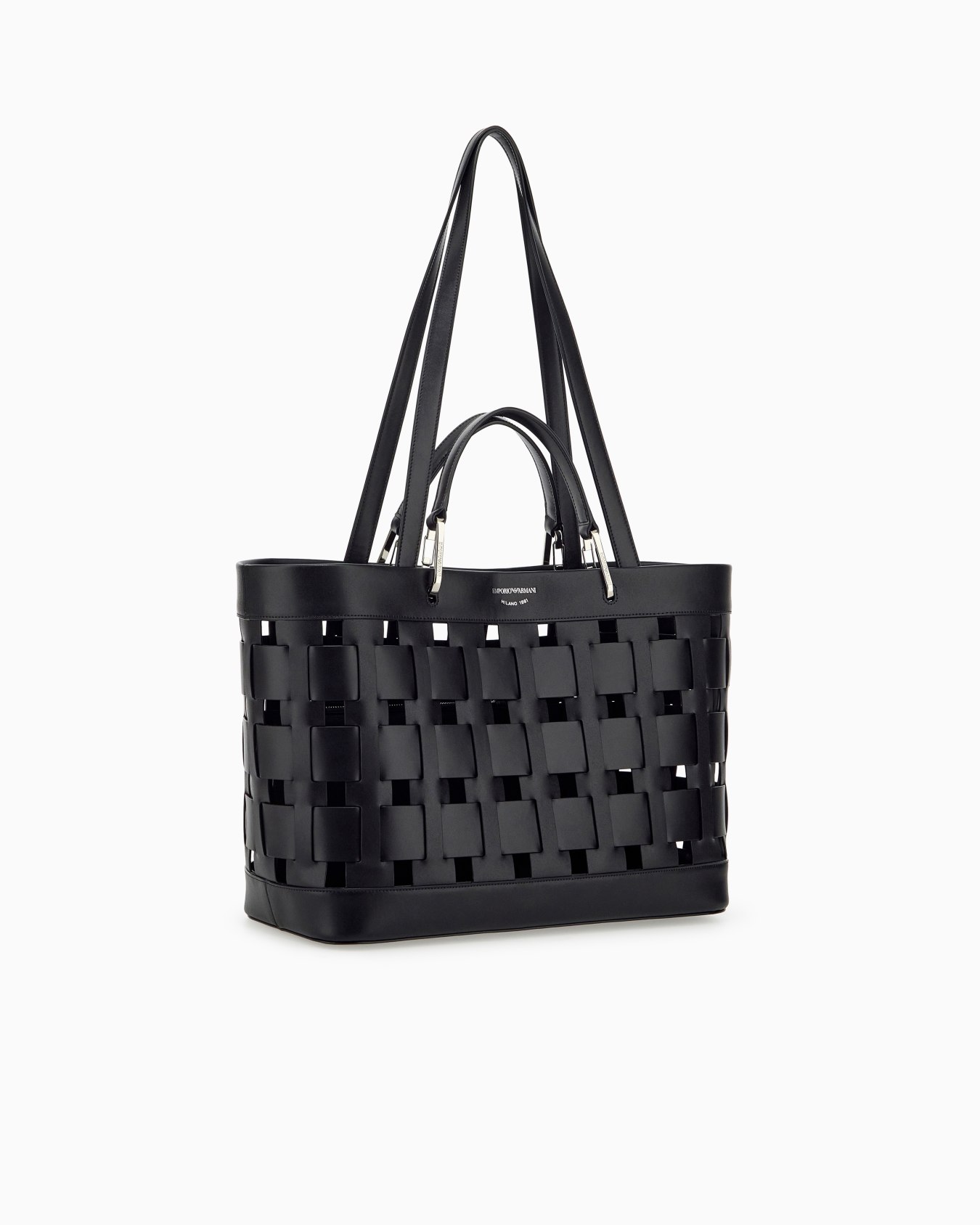 Tote bag with woven design double handles and pouch Slide 1
