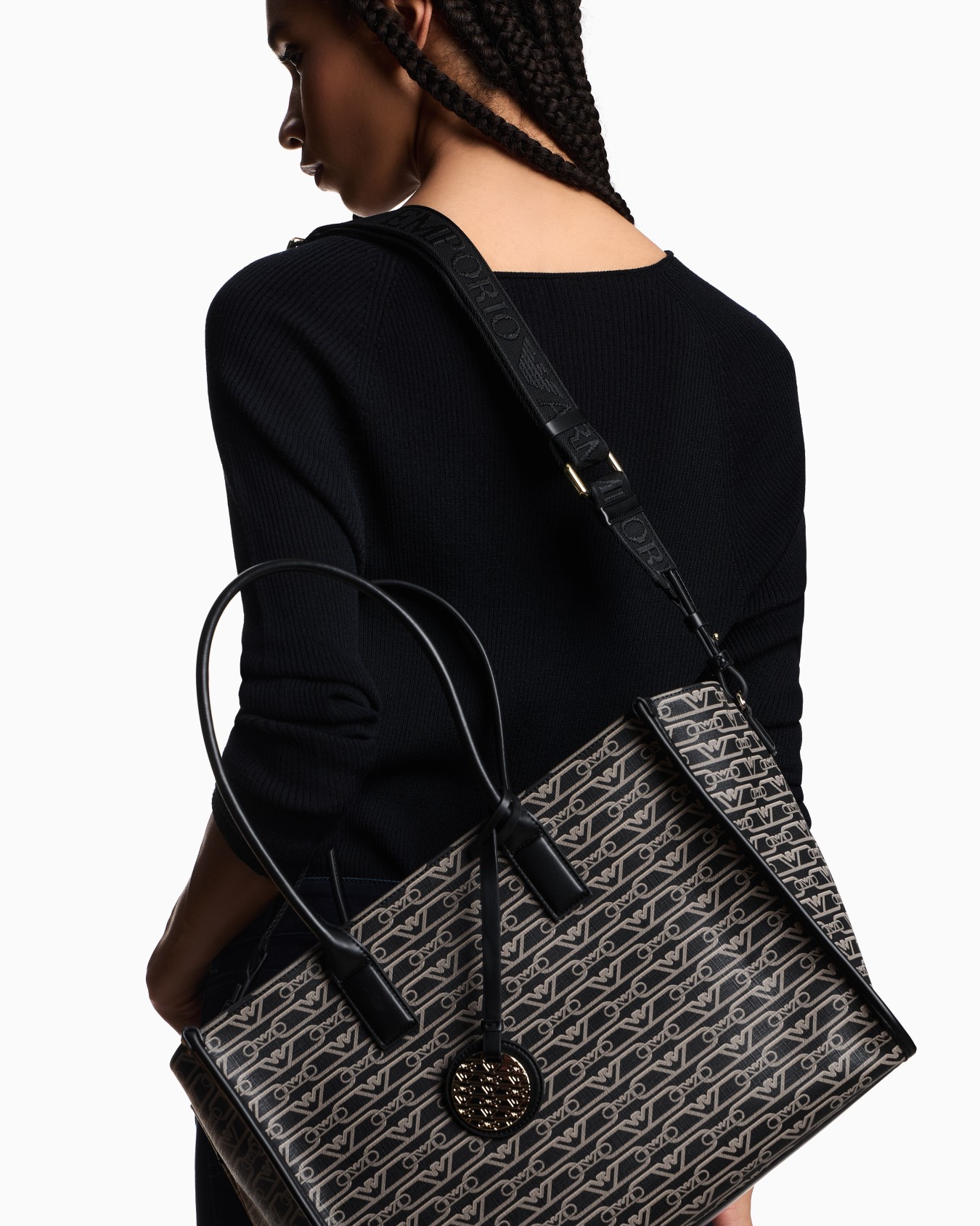 Medium shopper bag with all-over monogram print Slide 7
