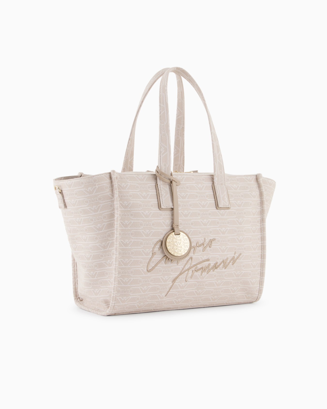 Bolso shopper mediano en lona de tejido jacquard con monograma integral Diapositiva 1