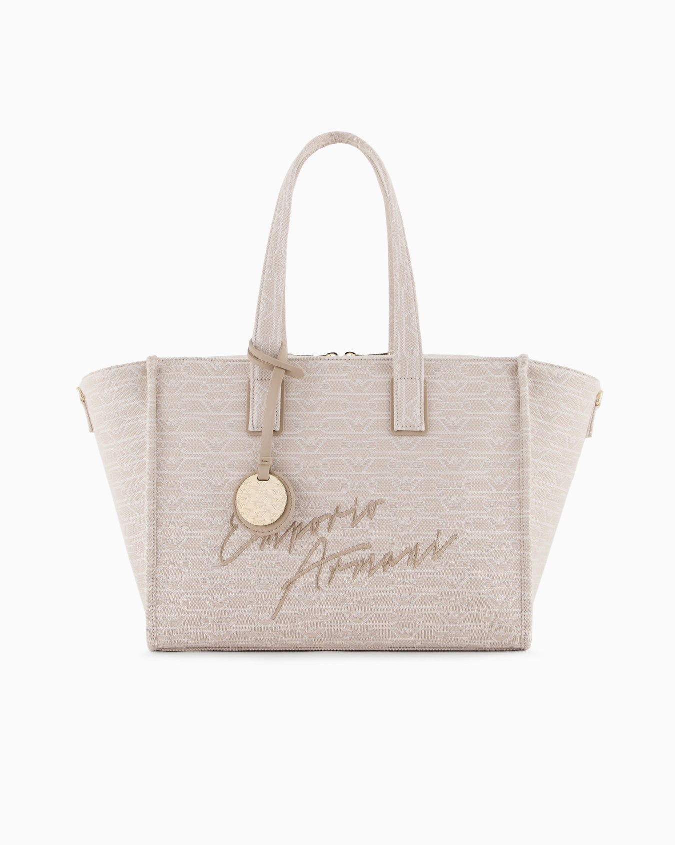 Bolso shopper mediano en lona de tejido jacquard con monograma integral Diapositiva 0