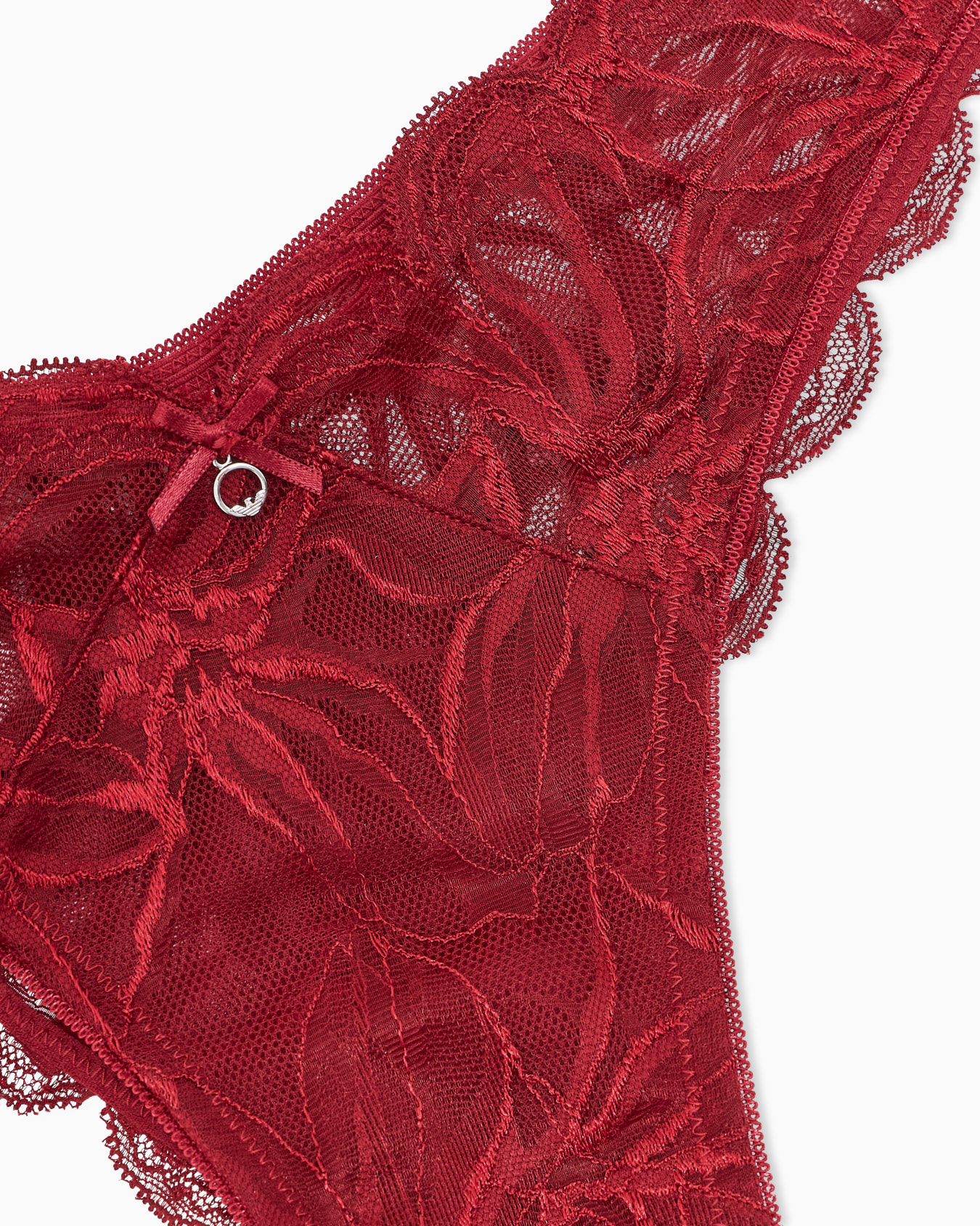 Floral lace Brazilian thong with scalloped edges and a jewel Slide 3