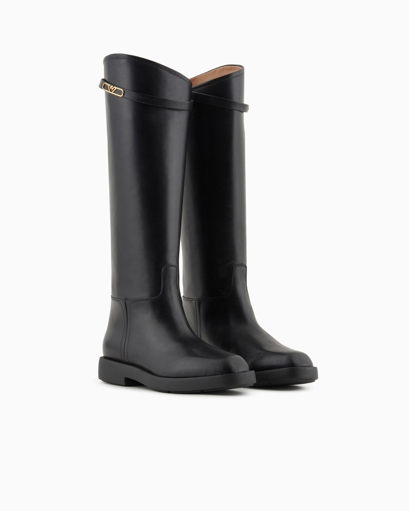 Leather boots with Icon logo strap Slide 1