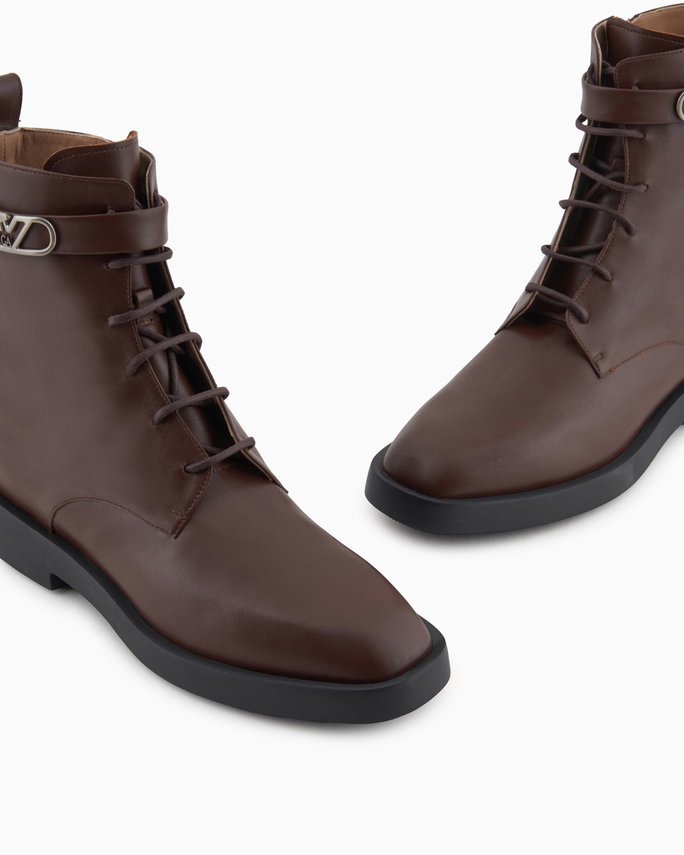 Leather lace-up ankle boots with Icon logo strap Slide 3