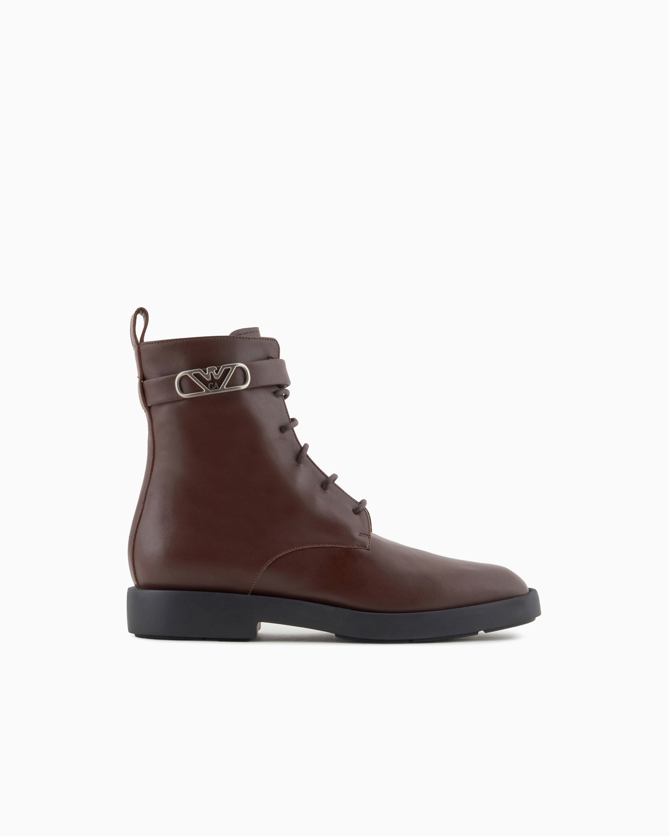 Leather lace-up ankle boots with Icon logo strap Slide 0