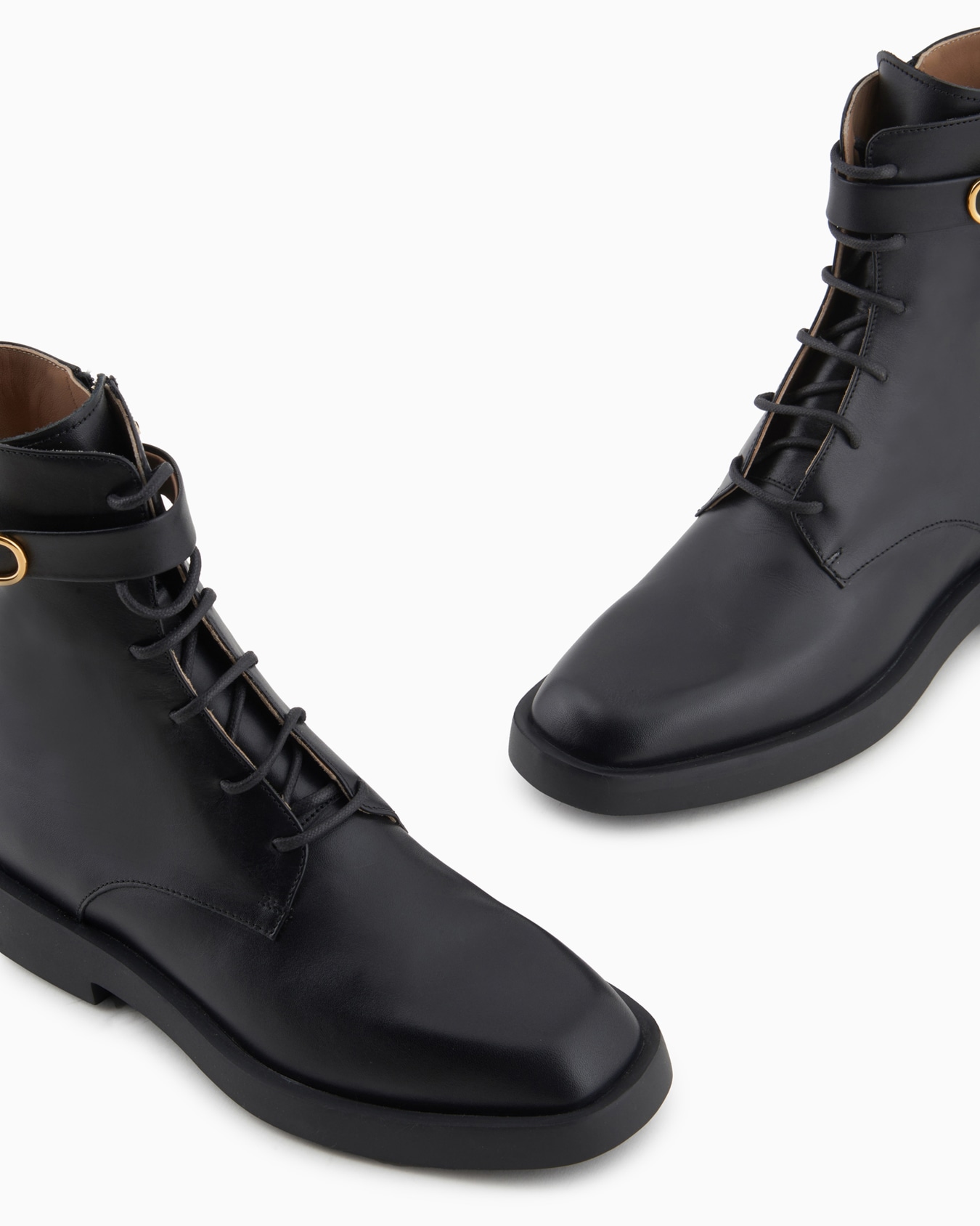 Leather lace-up ankle boots with Icon logo strap Slide 3