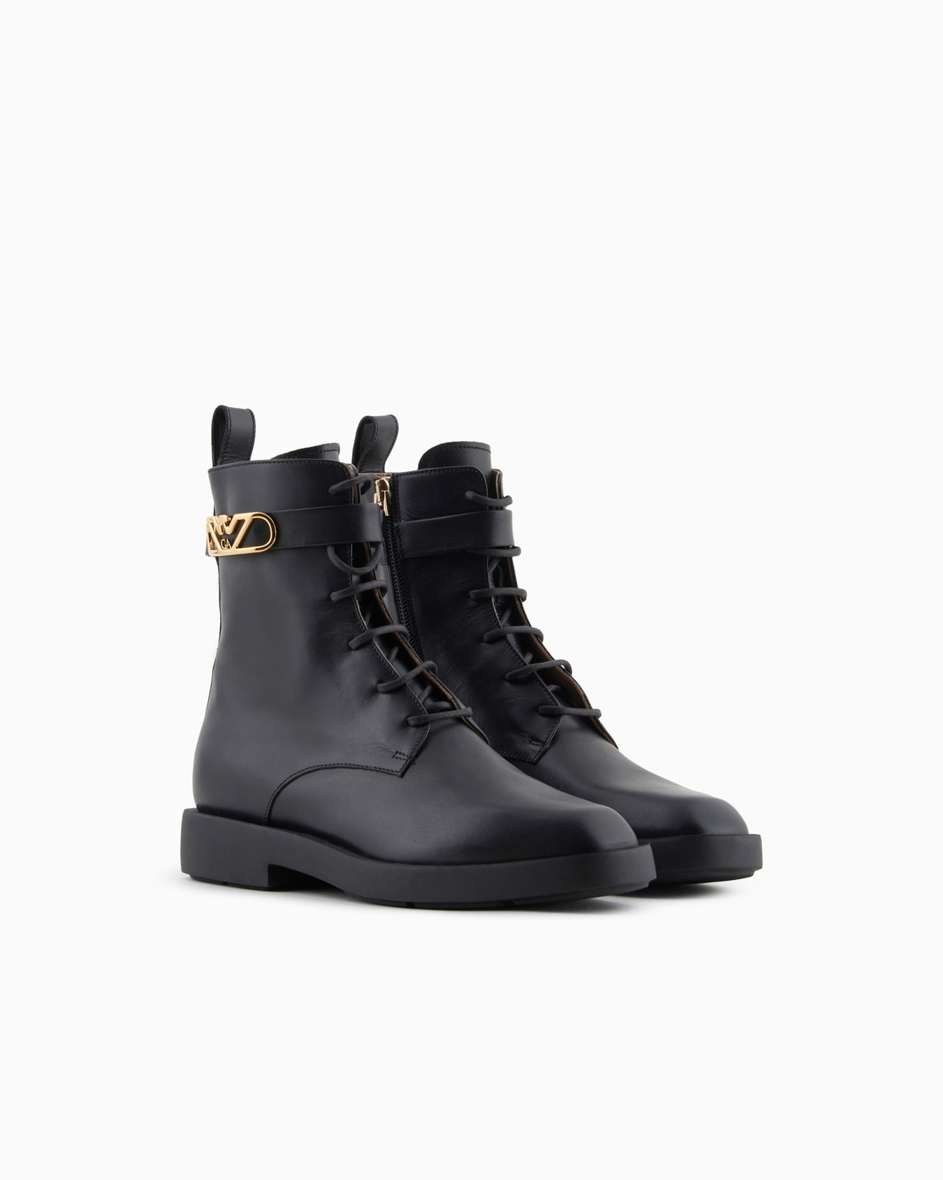 Leather lace-up ankle boots with Icon logo strap Slide 1