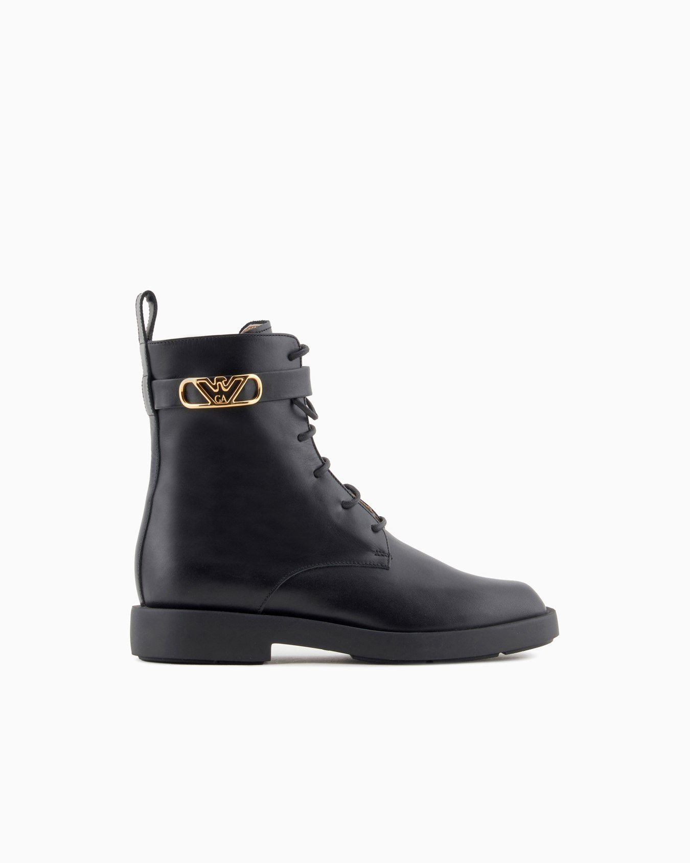 Leather lace-up ankle boots with Icon logo strap Slide 0