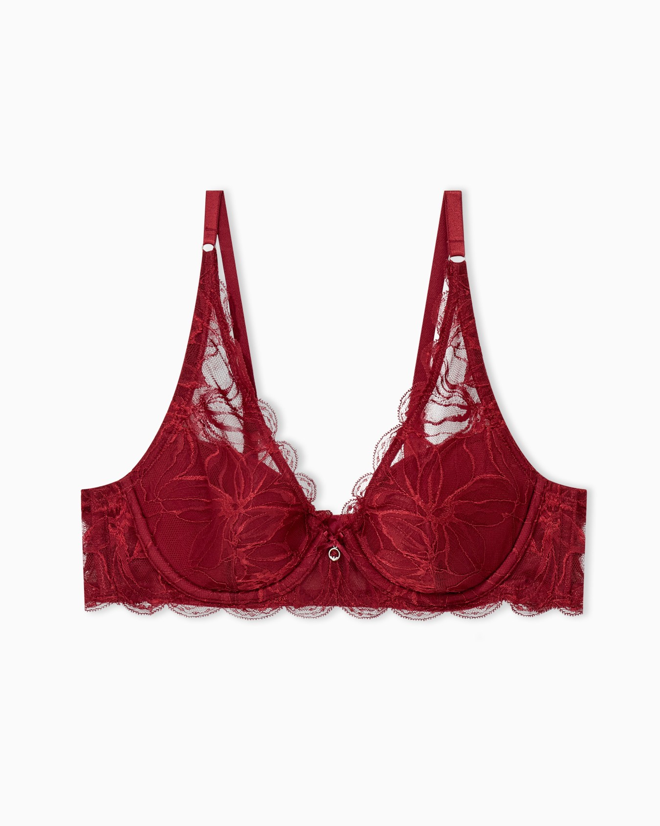 Padded balconette bra in floral lace with scalloped edges Slide 0
