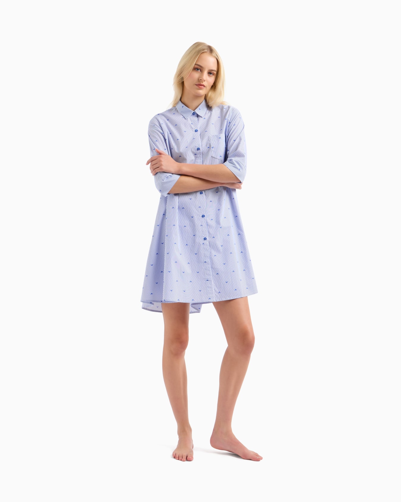 Nightdress with striped motif and all-over eagle logo Slide 1