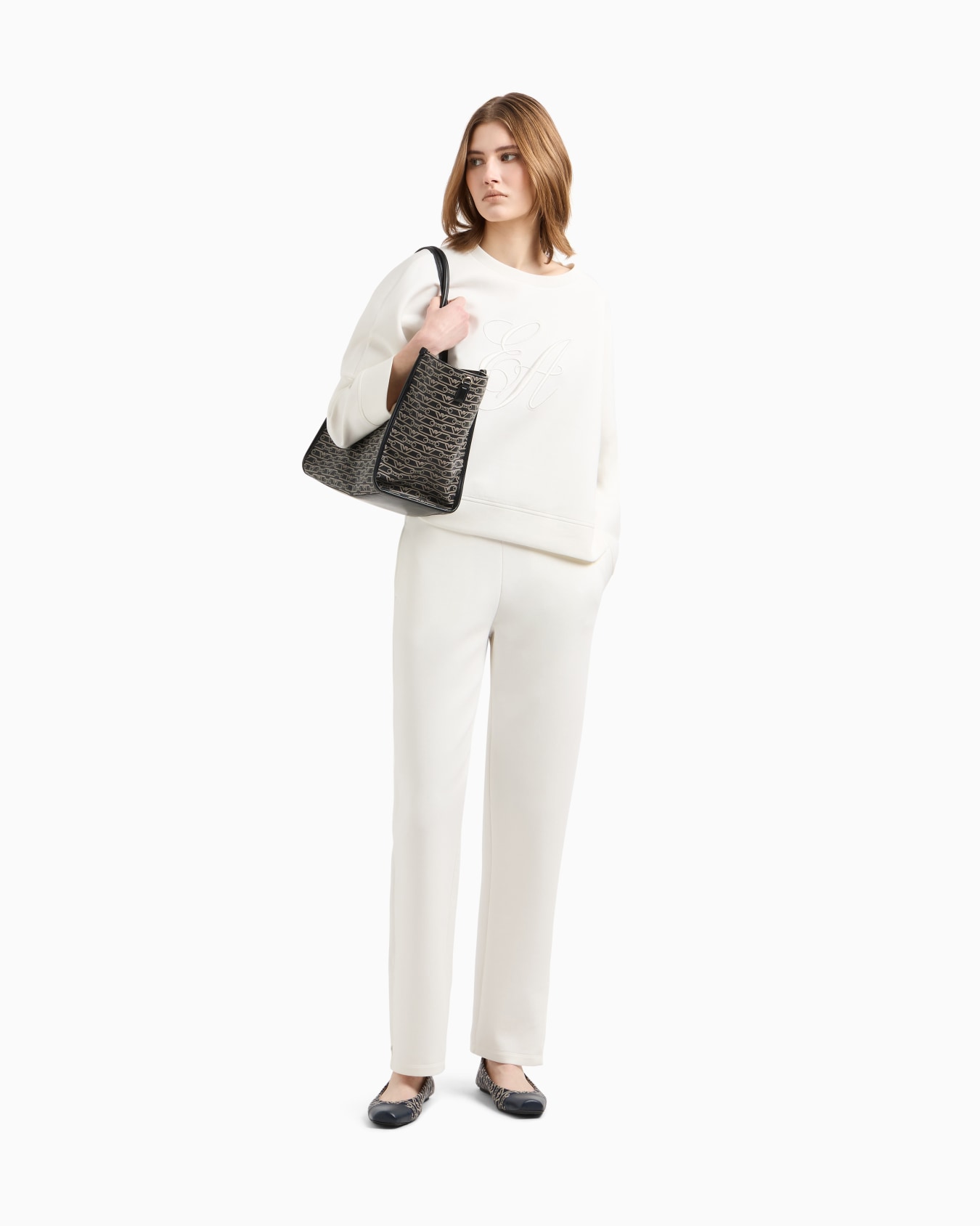 Felpa in double jersey con ricamo maxi logo Slide 1