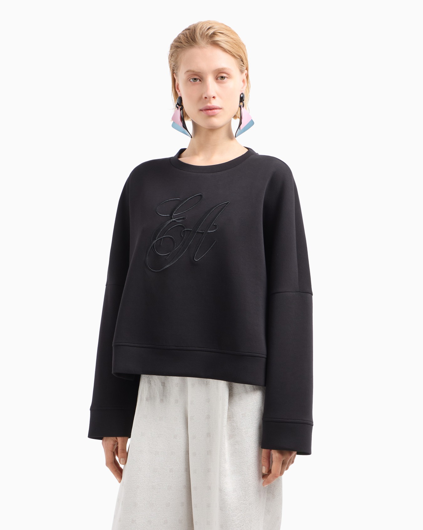 Sweat-shirt en jersey double avec broderie maxi logo Diapositive 4