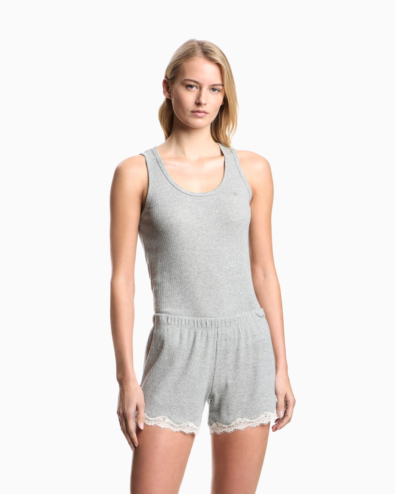 Ribbed modal-blend loungewear shorts with lace Slide 1