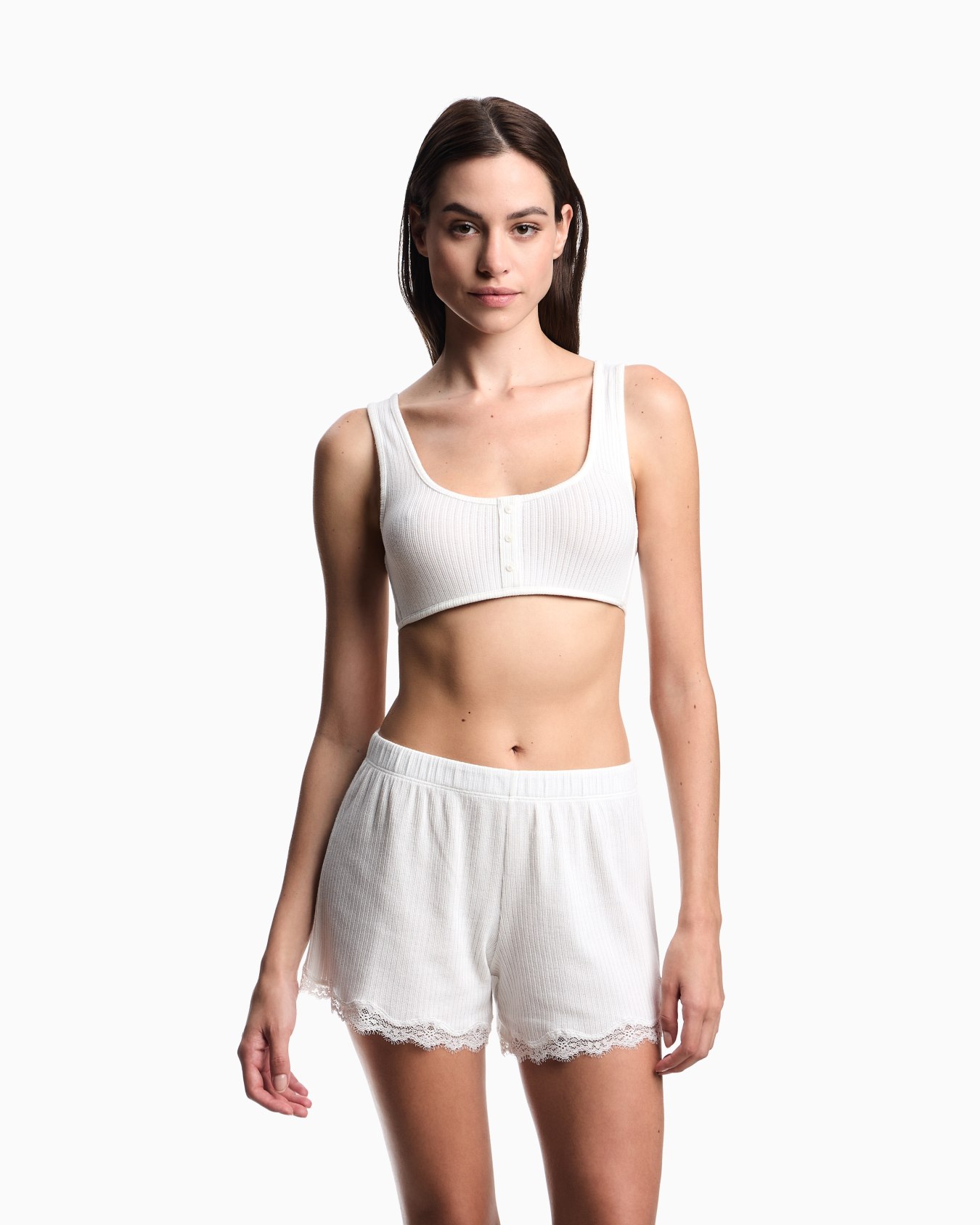 Ribbed modal-blend loungewear shorts with lace Slide 1