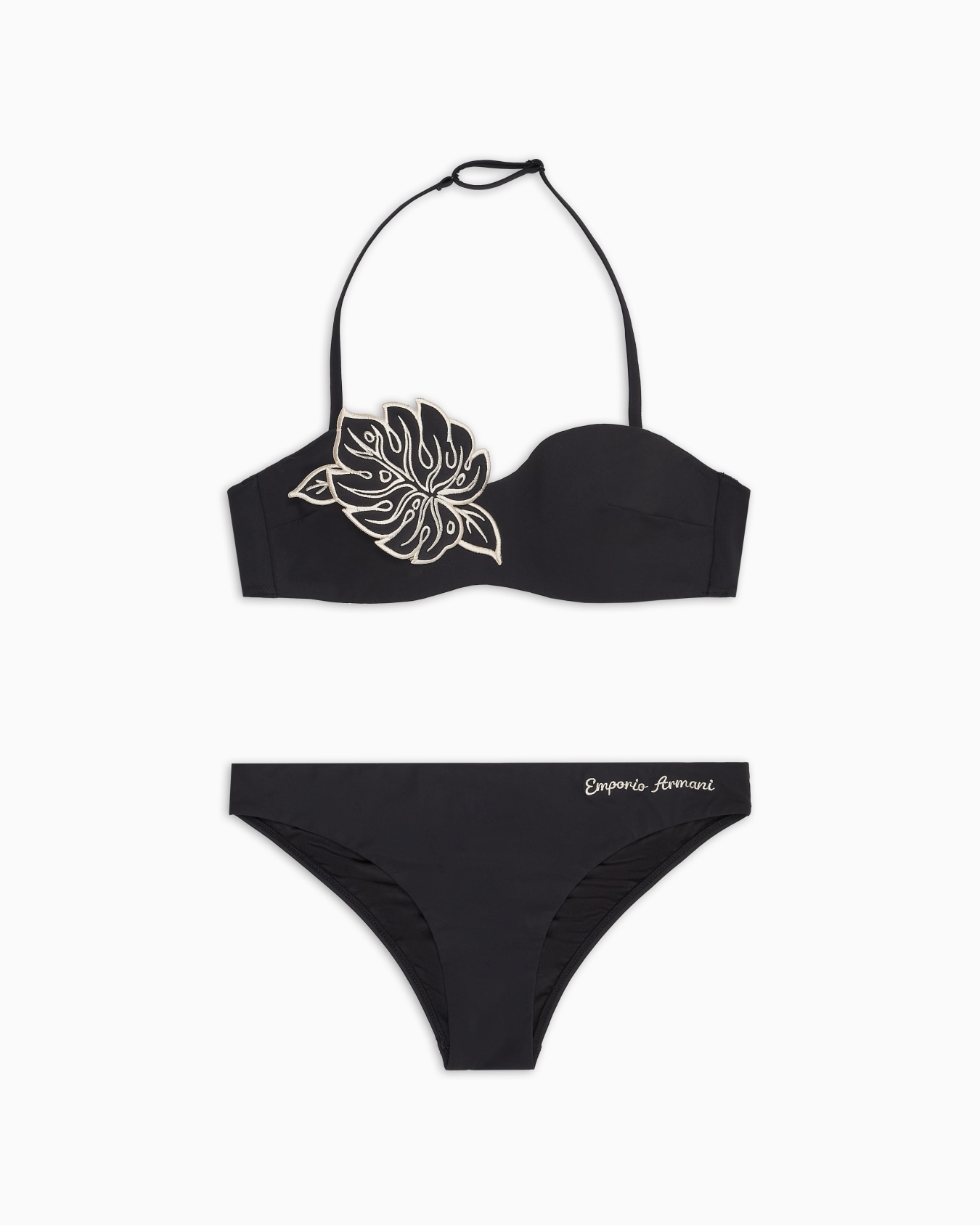ASV padded bandeau bikini in recycled Lycra with leaf embroidery Slide 0