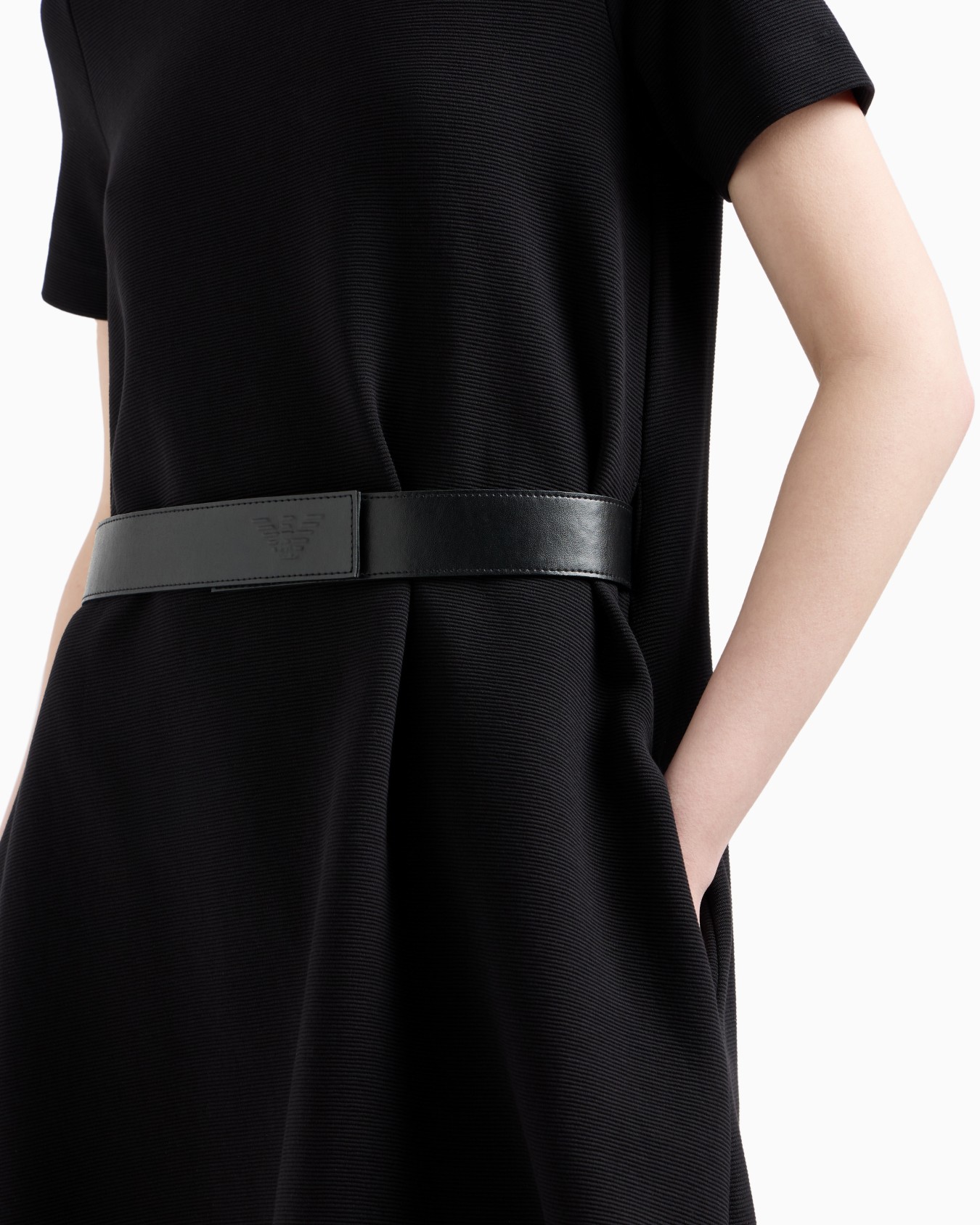 Ottoman jersey dress with boat neck and belt Slide 3