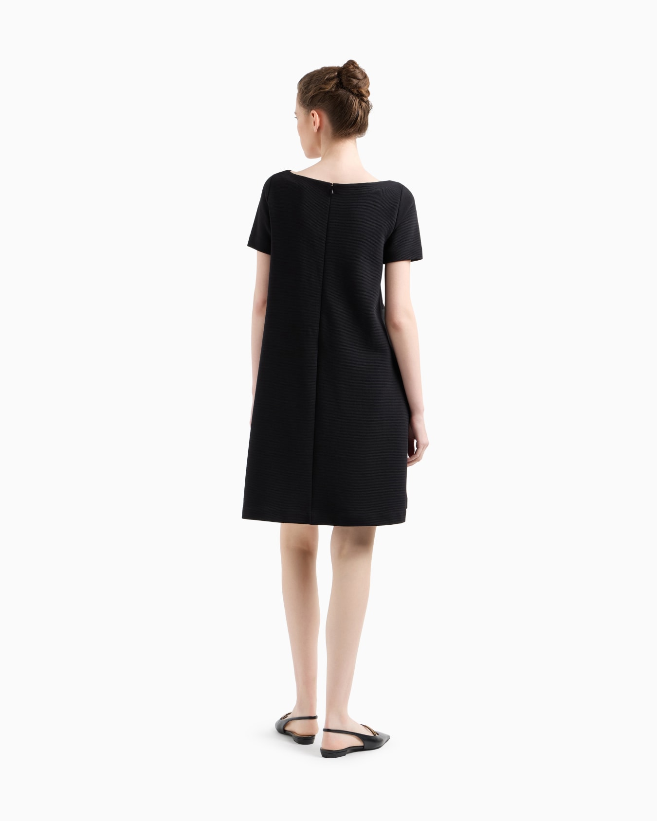 Ottoman jersey dress with boat neck and belt Slide 2
