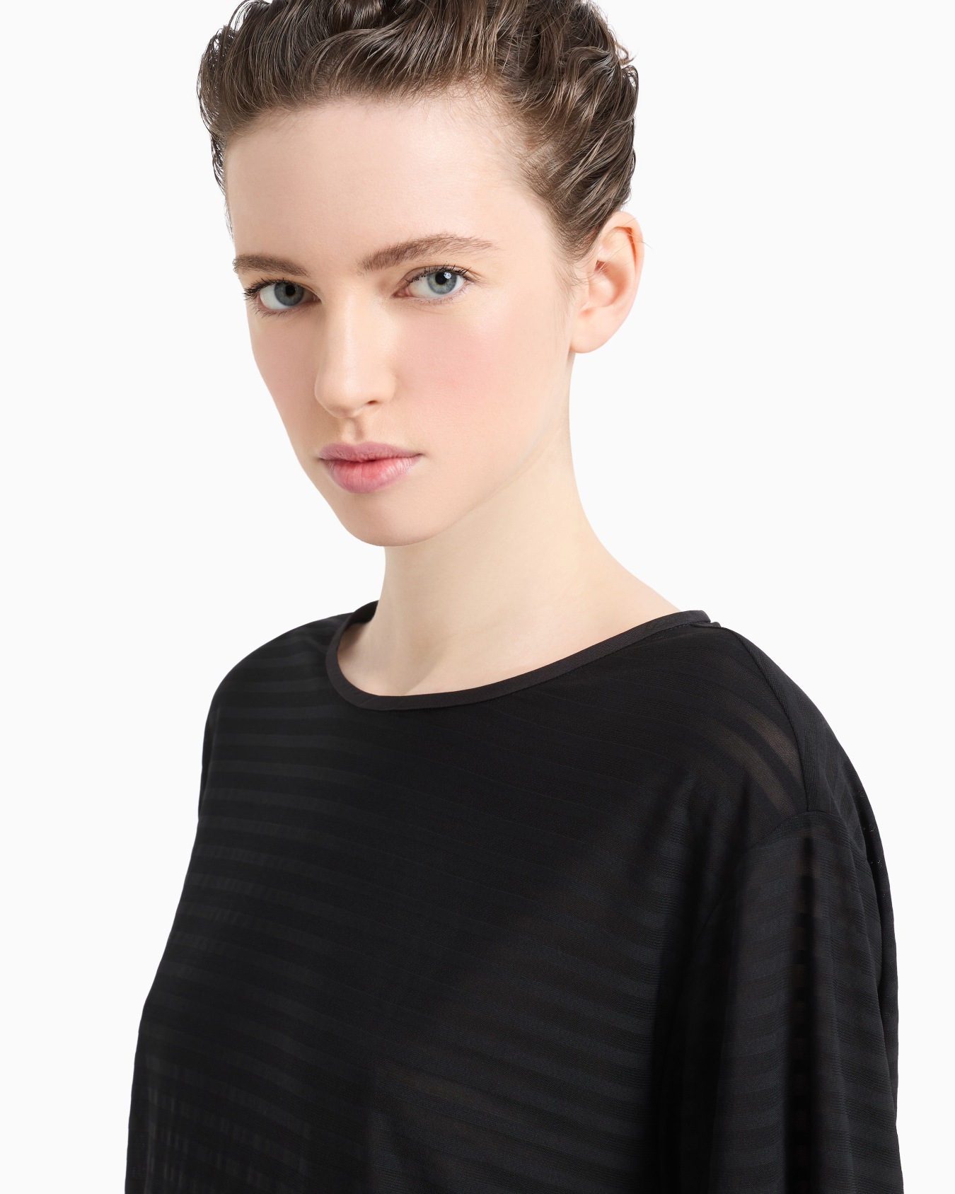 Maglia con coulisse sul fondo in jersey jacquard motivo a righe Slide 4