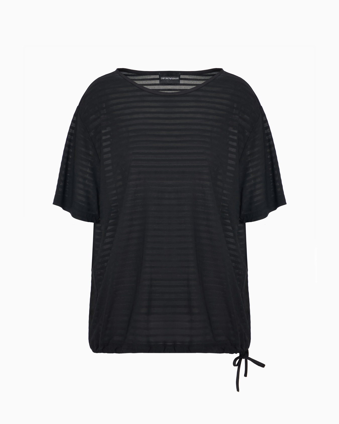Maglia con coulisse sul fondo in jersey jacquard motivo a righe Slide 0