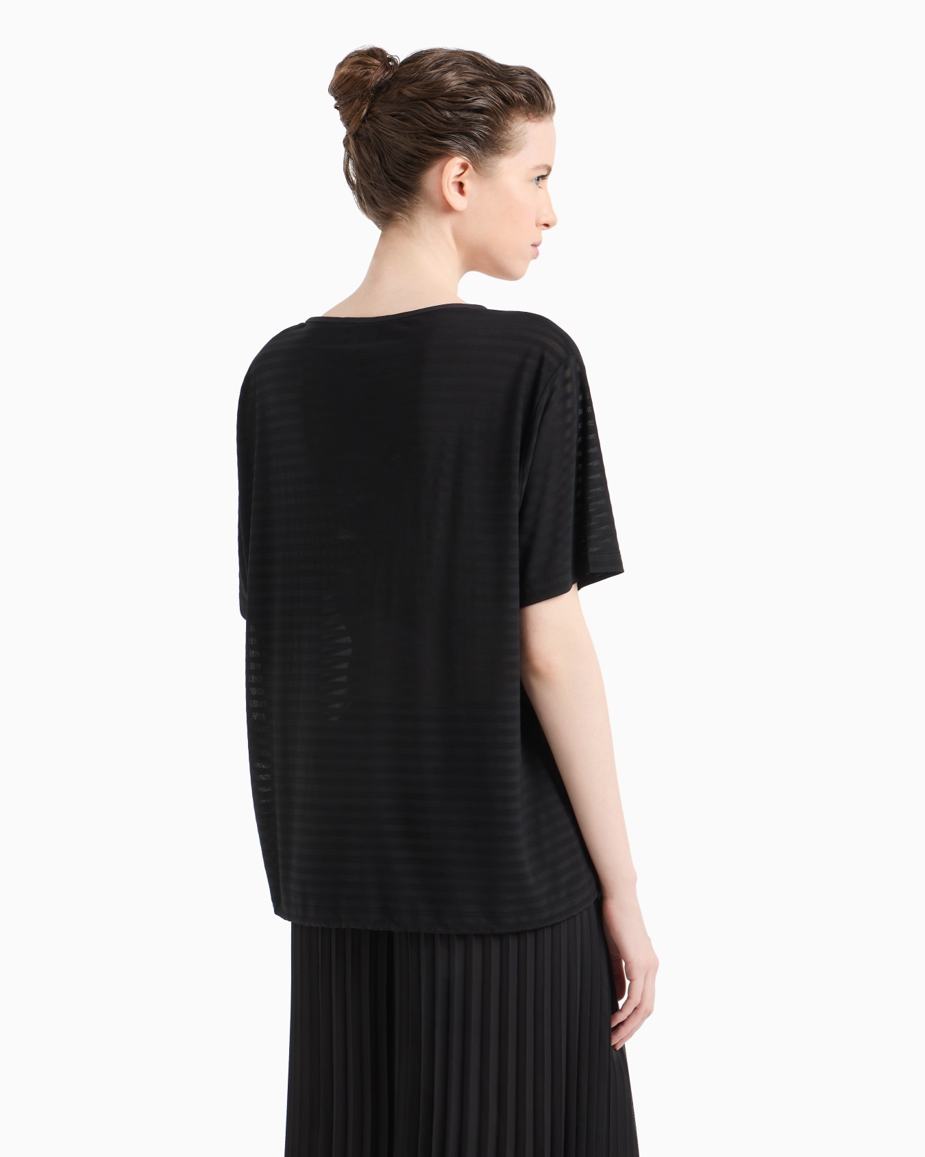 Maglia con coulisse sul fondo in jersey jacquard motivo a righe Slide 2