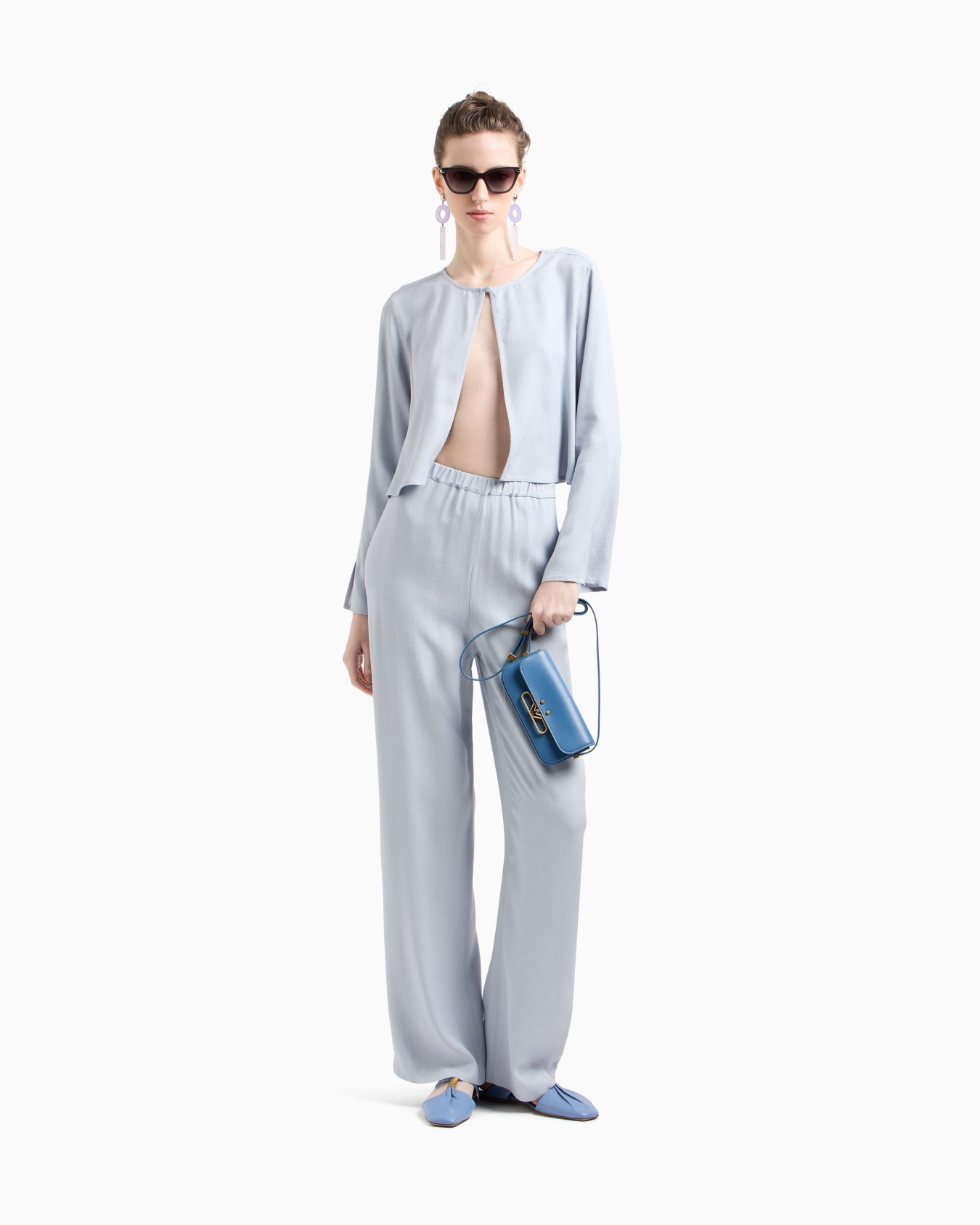 Pantalon à taille extensible en viscose armurée Diapositive 1