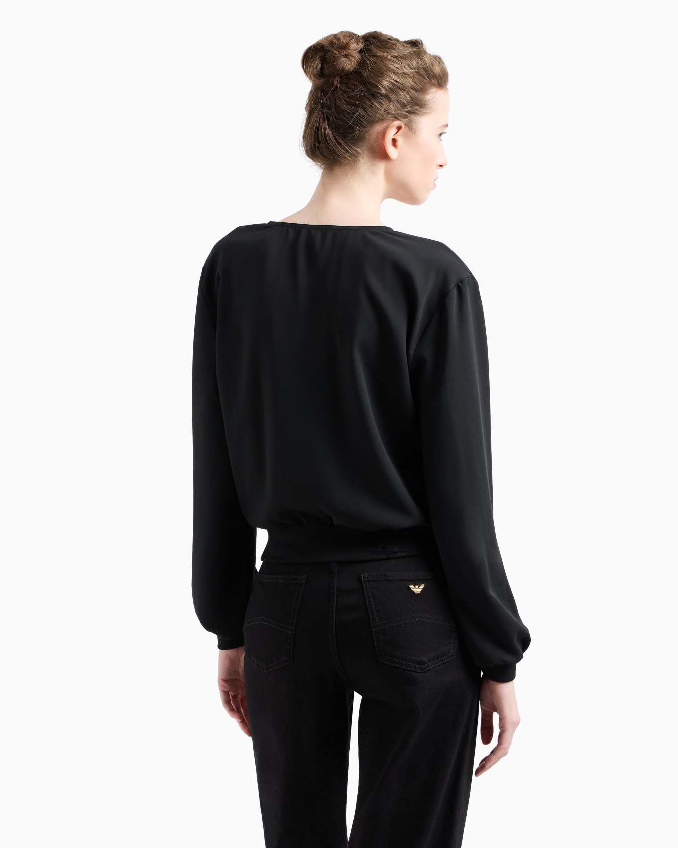 Fluid crêpe V-neck blouse with pocket Slide 2