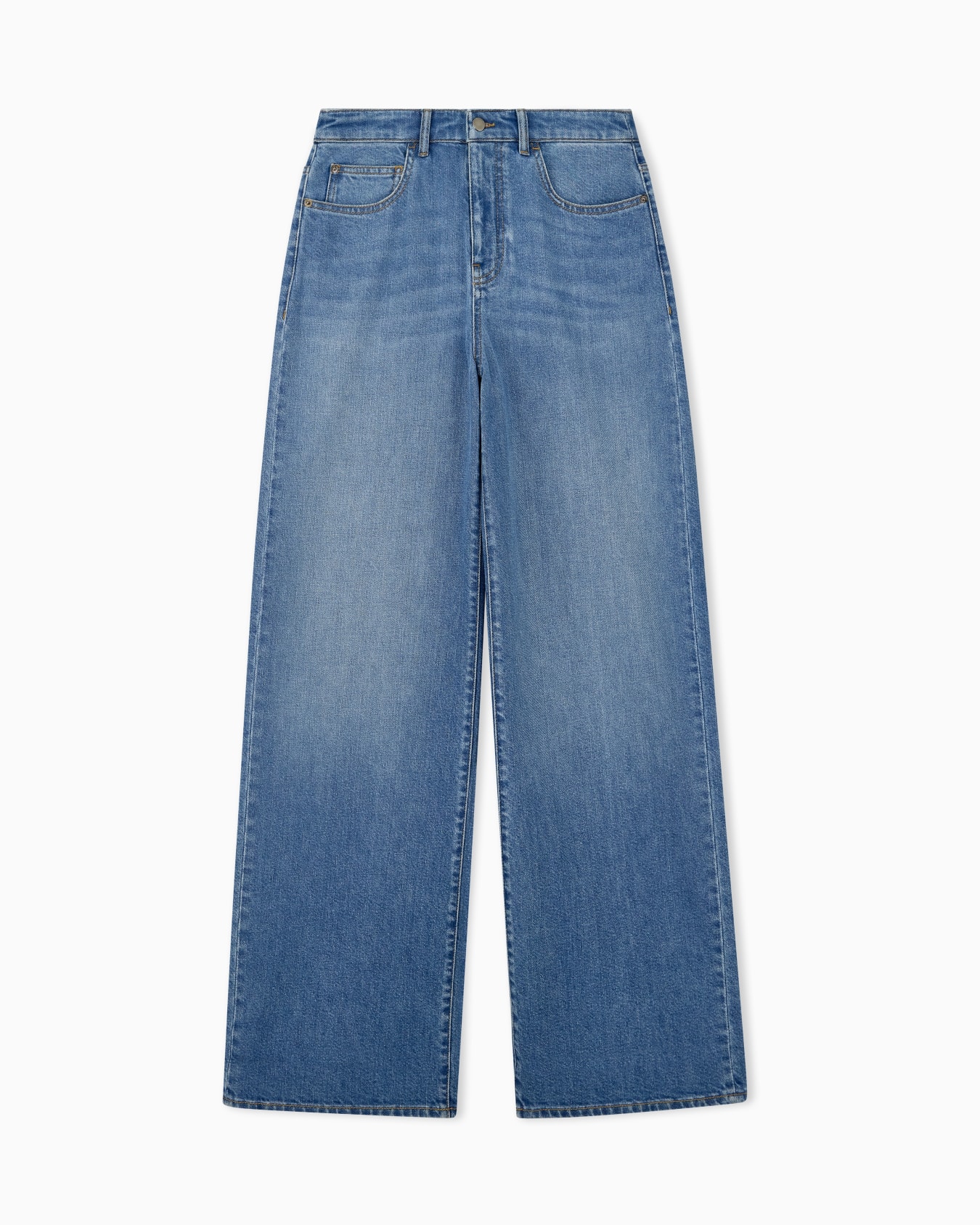 Jeans 5 tasche gamba larga a vita alta in denim vintage Slide 0