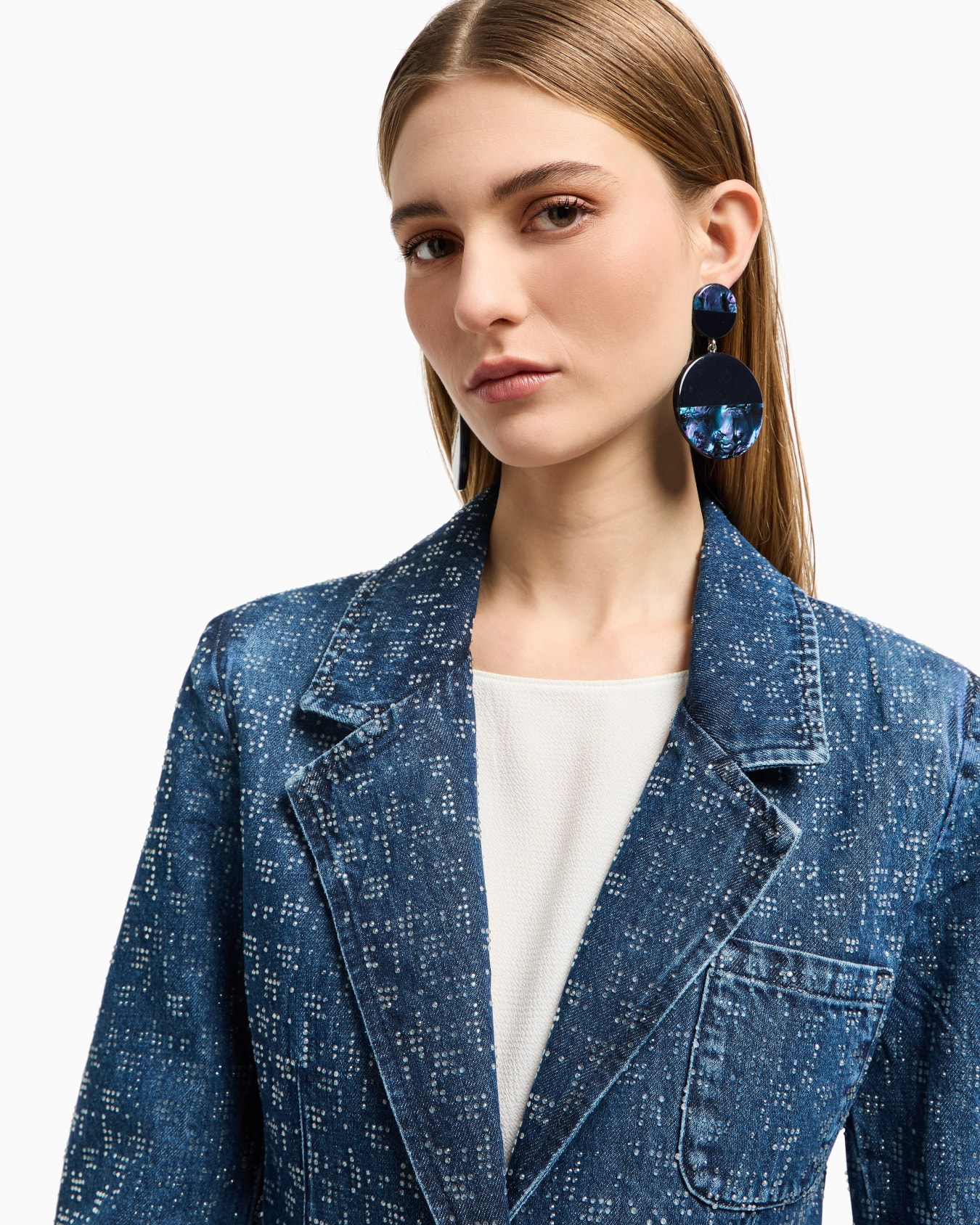 Denim blazer with all-over rhinestones Slide 4