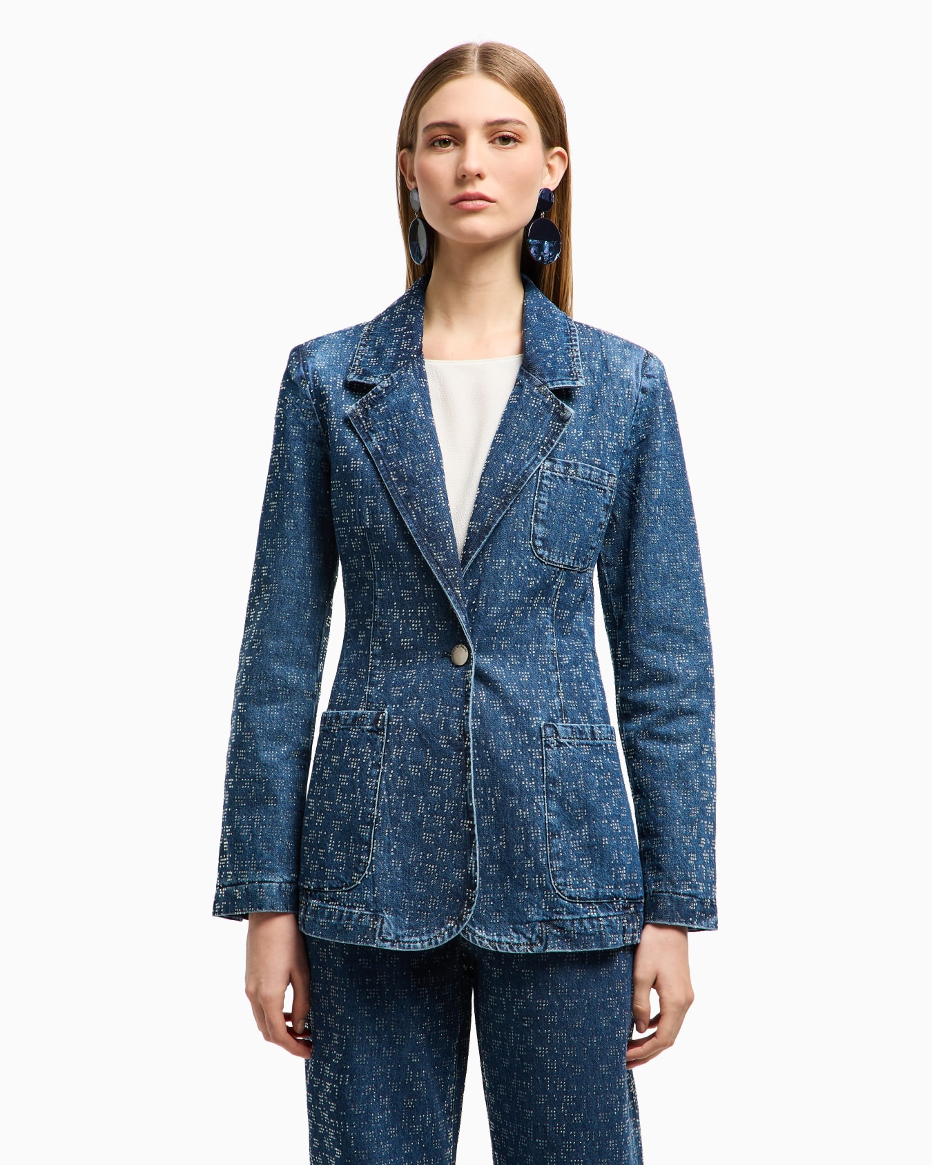 Denim blazer with all-over rhinestones Slide 3