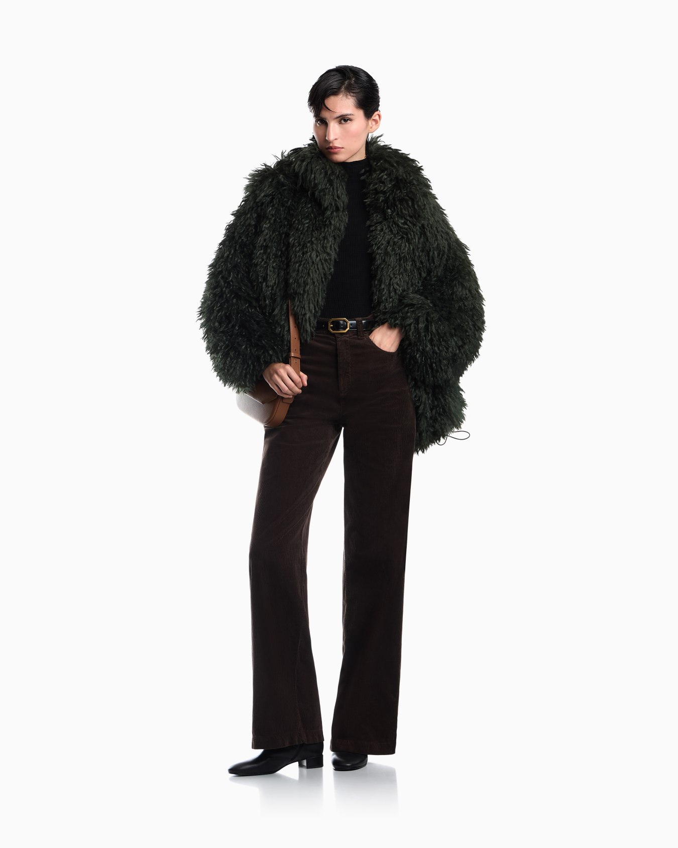 Wide-leg five-pocket trousers in garment-dyed corduroy Slide 1