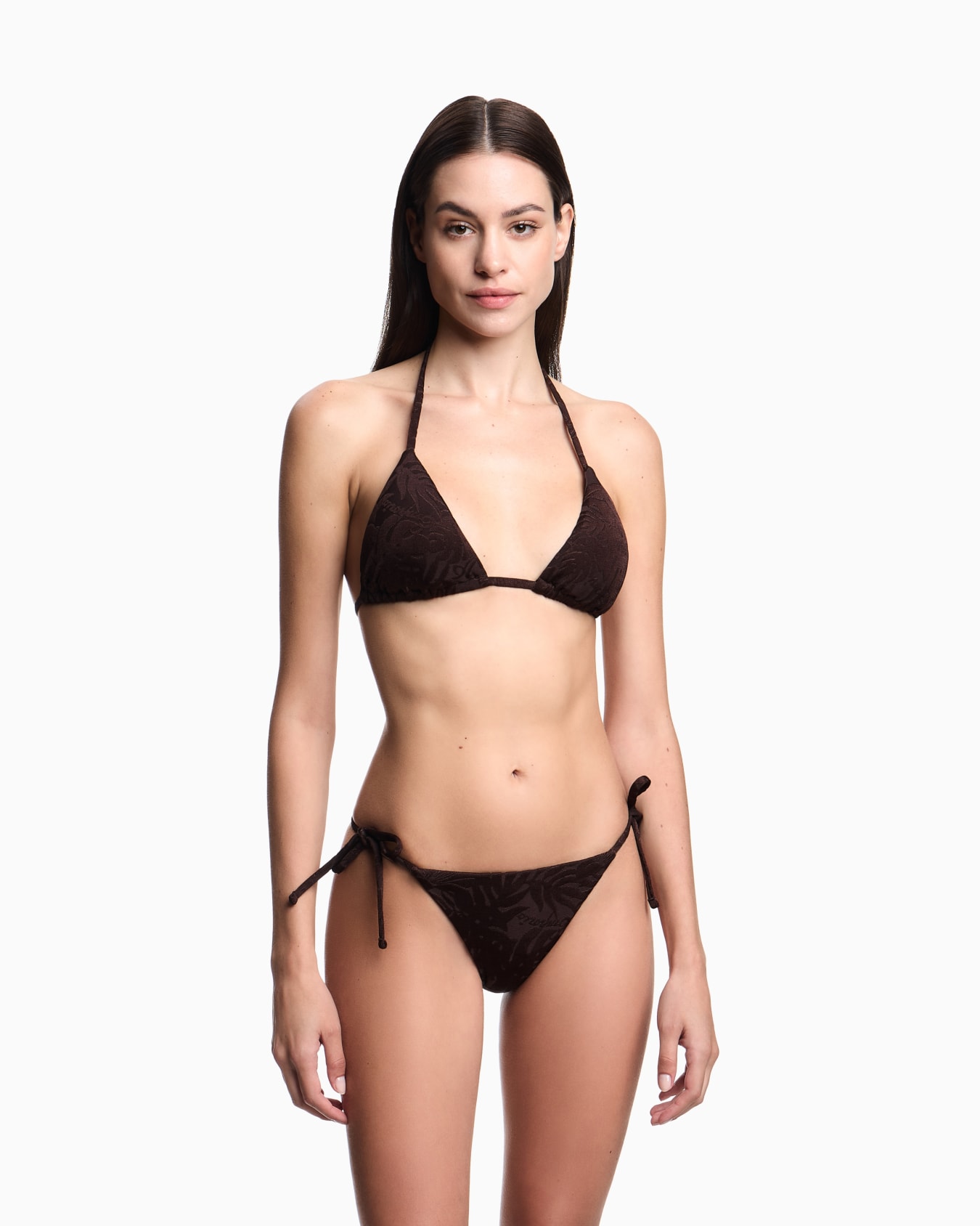 Bikini triangle rembourré en lycra jacquard feuillage Diapositive 1