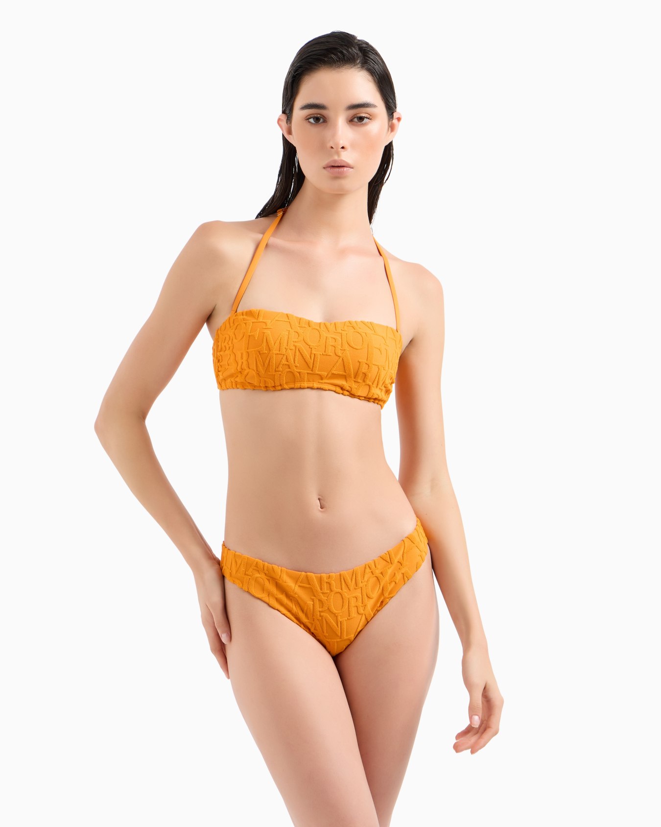 Padded bandeau bikini in ASV all-over 3D bold logo recycled jacquard Slide 1