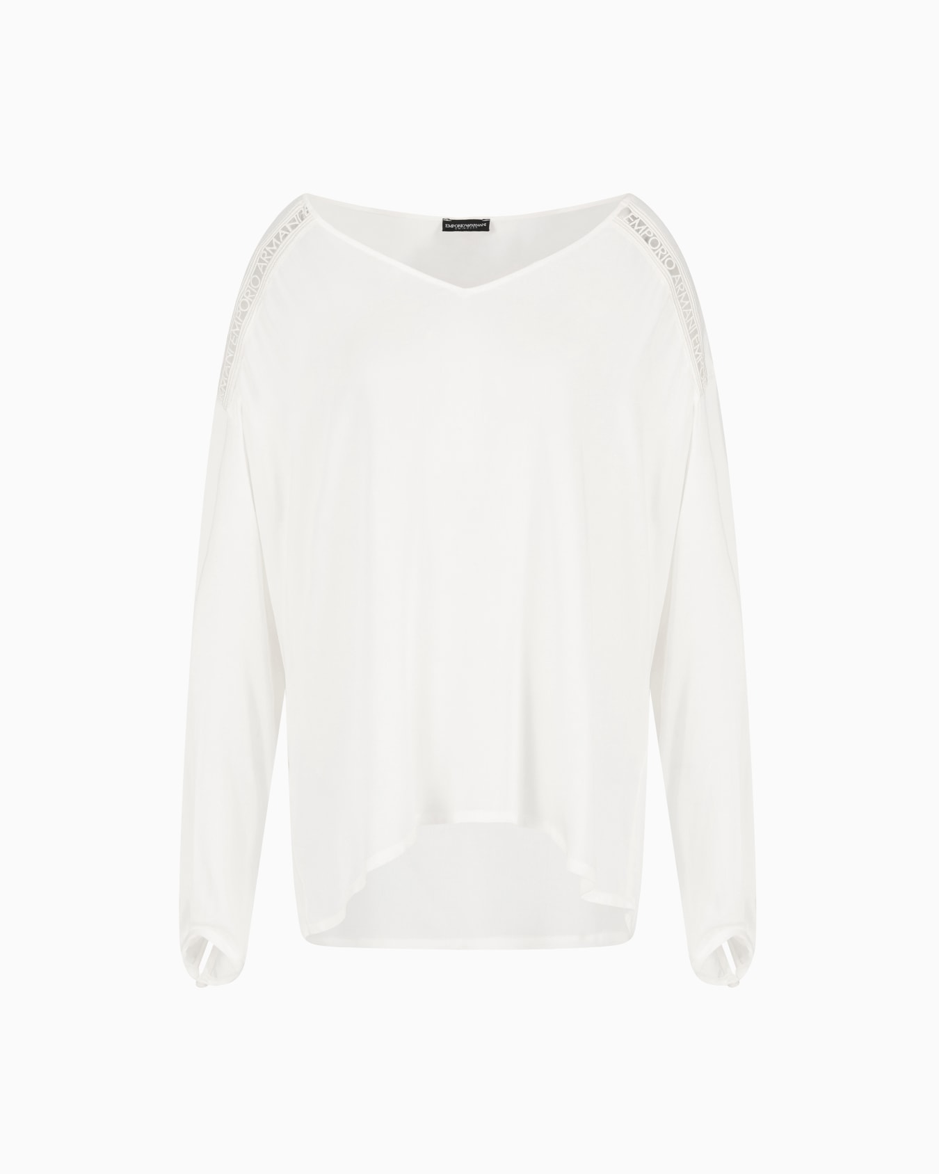 Viscose beachwear blouse with logo lace details Slide 0