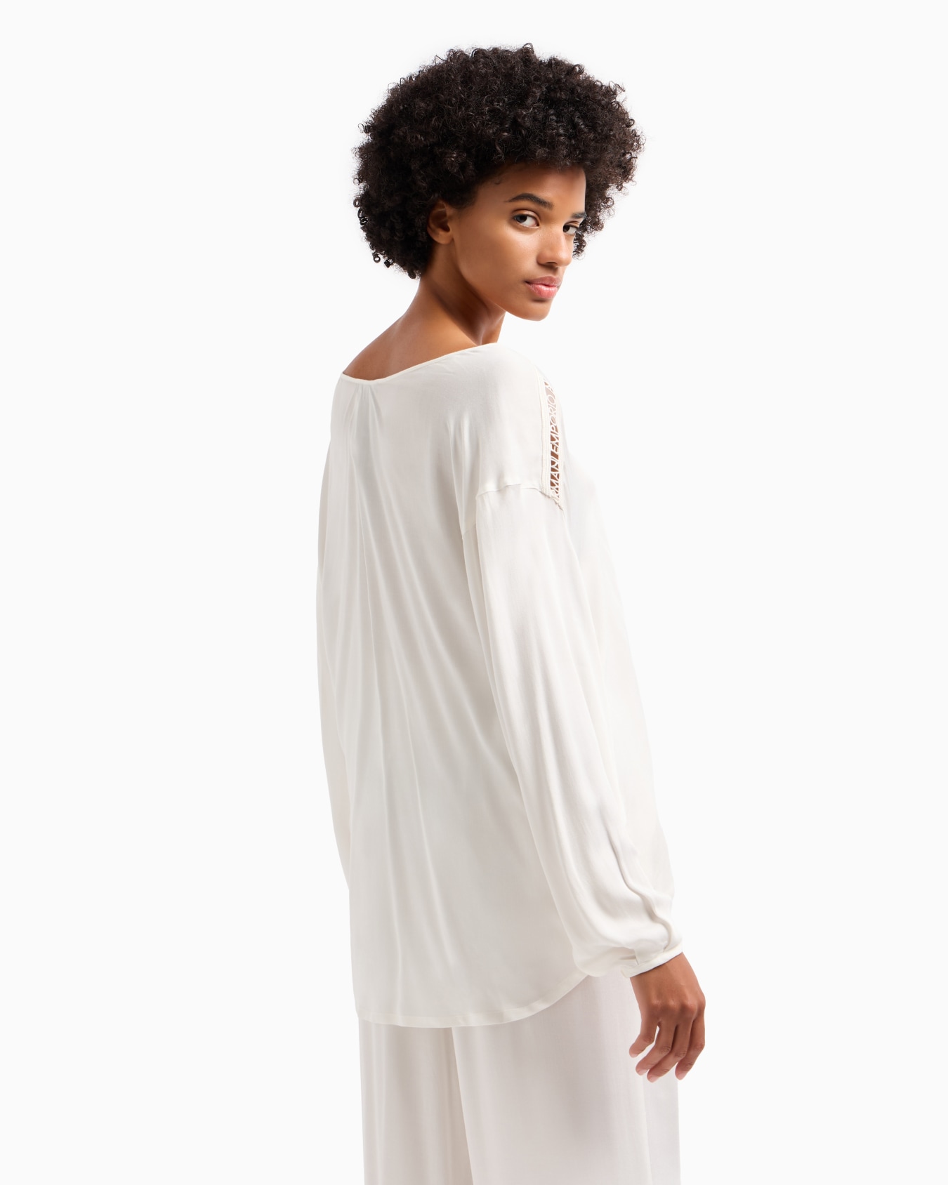 Viscose beachwear blouse with logo lace details Slide 2