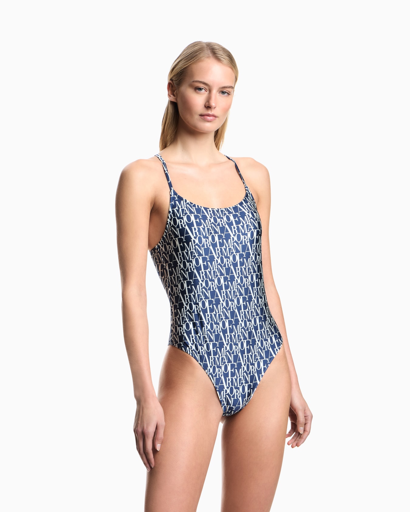 Padded one-piece swimsuit with Logomania print Slide 1