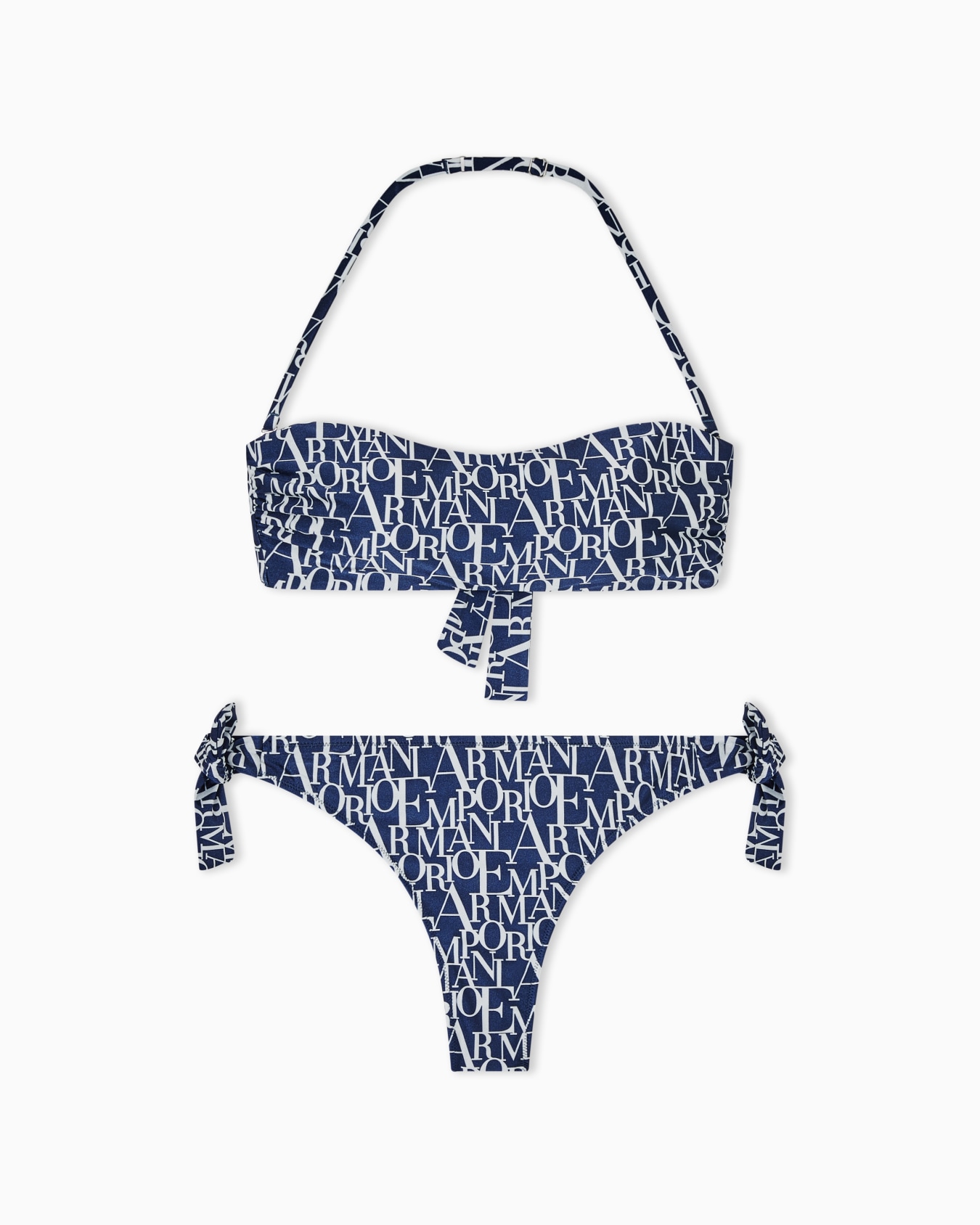 Logomania print padded bandeau bikini Slide 0