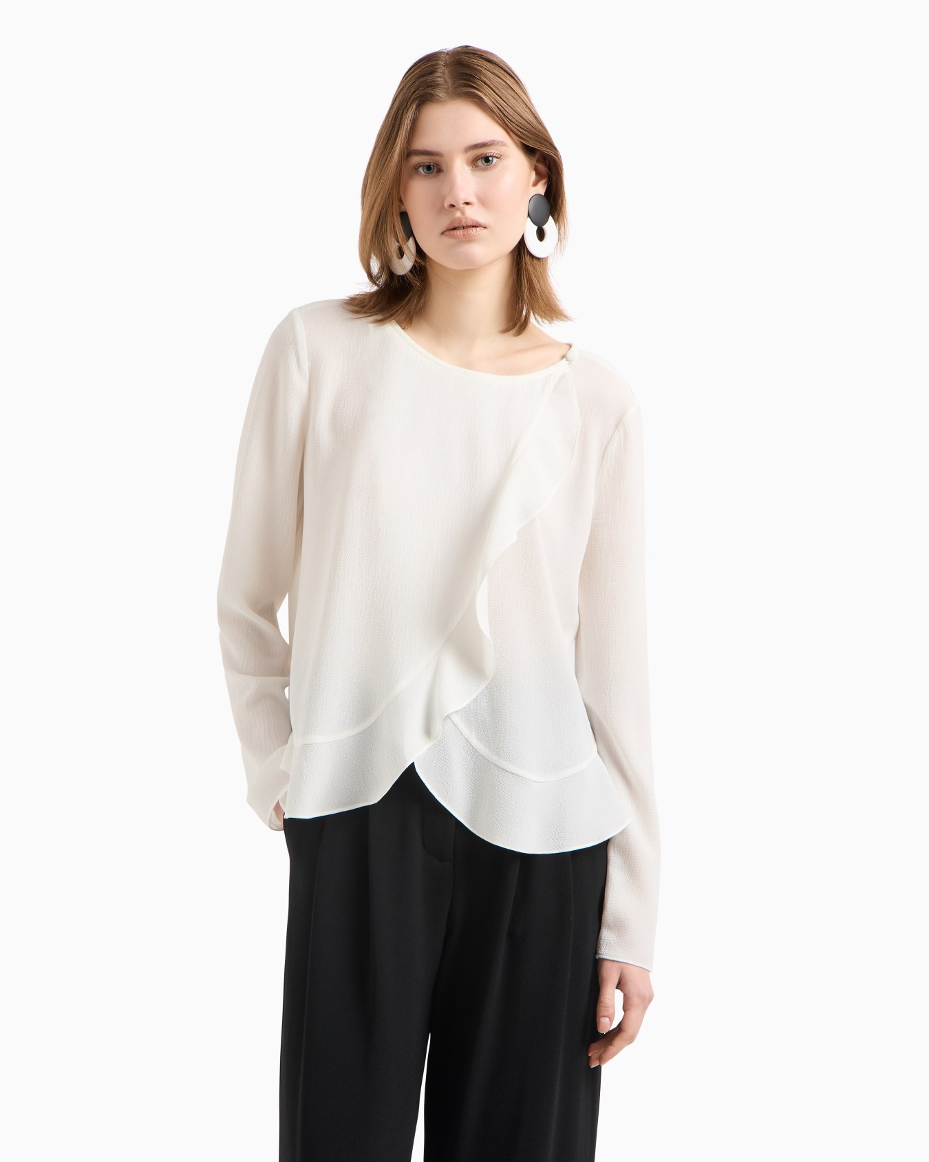 Fluid crêpe shirt jacket with ruffle  Slide 3