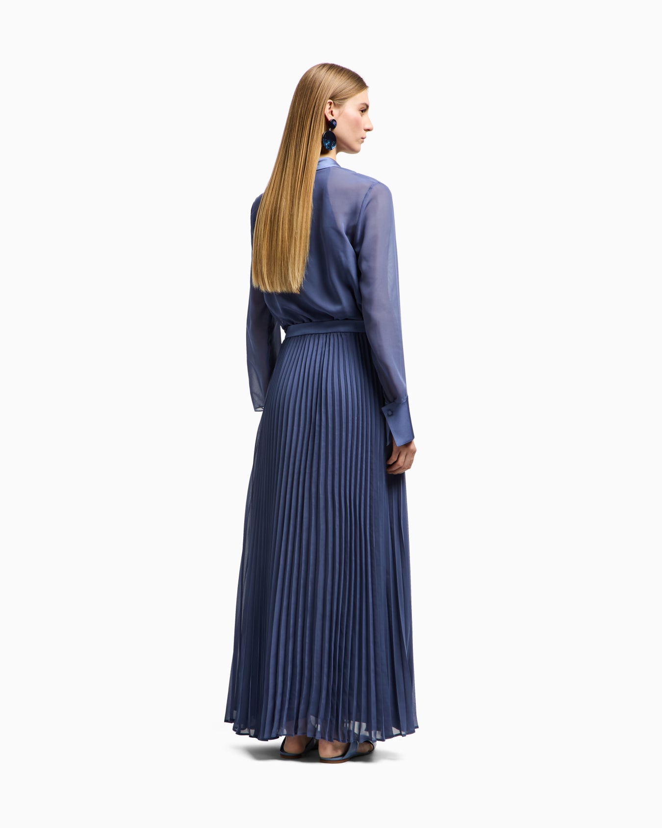 Technical georgette two-piece effect long dress Slide 2