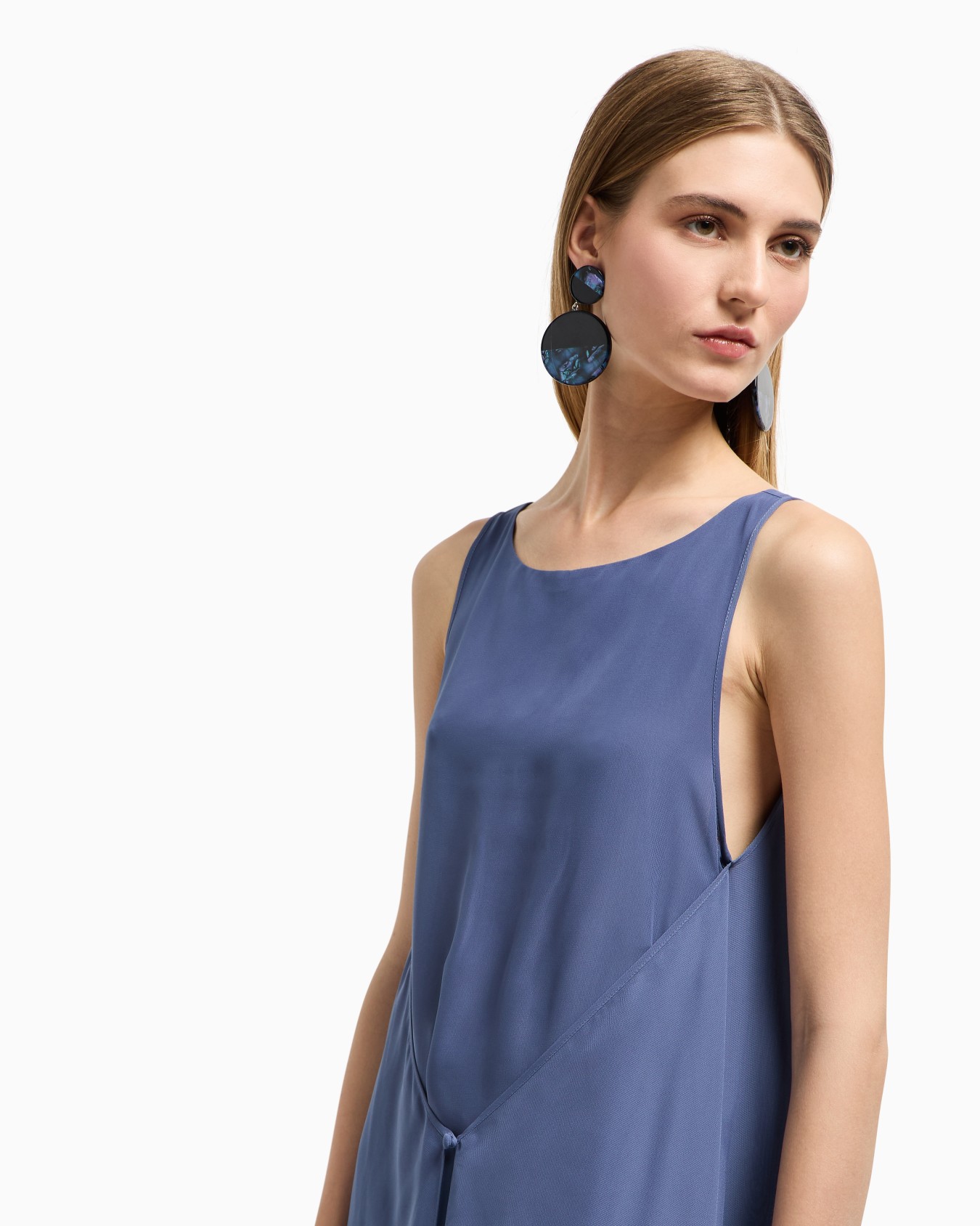 Technical georgette long dress with front panel Slide 4