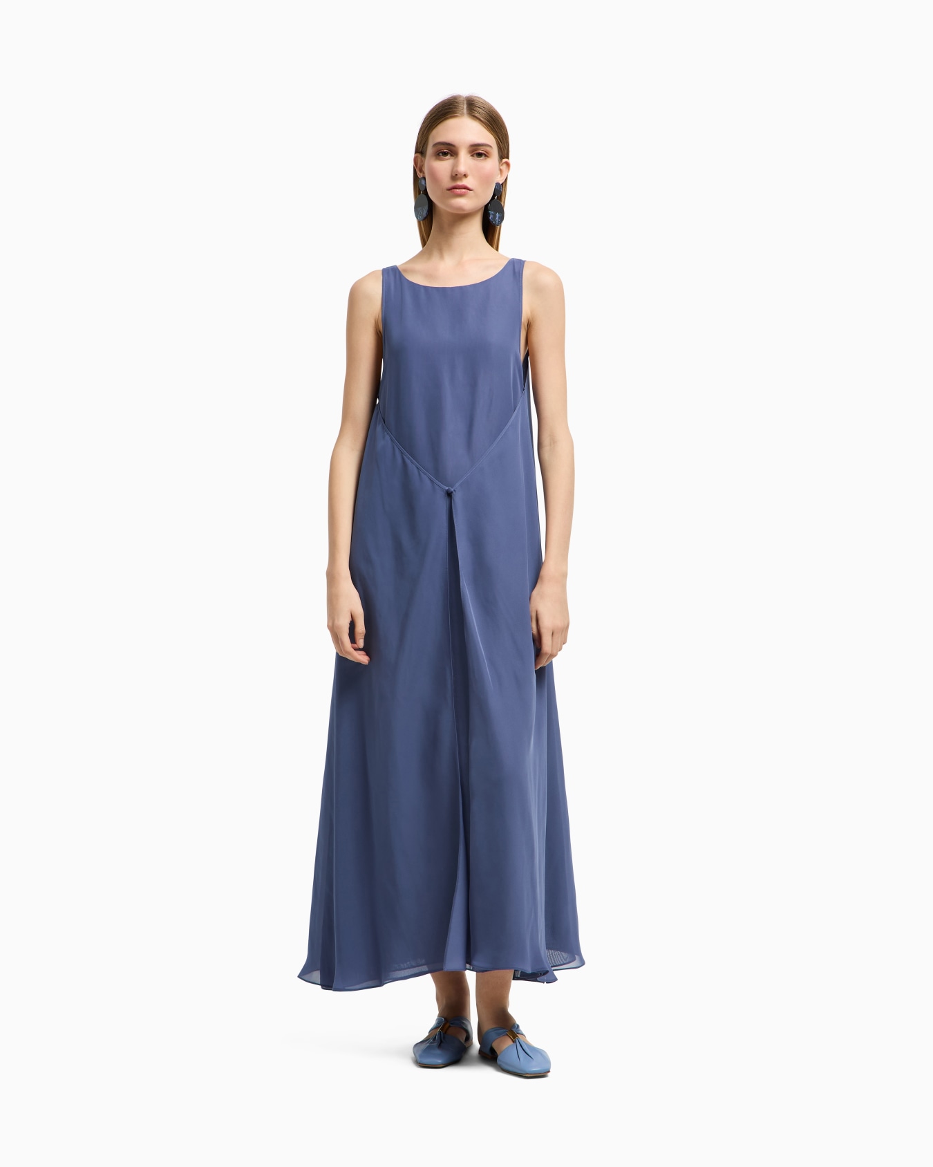 Technical georgette long dress with front panel Slide 1