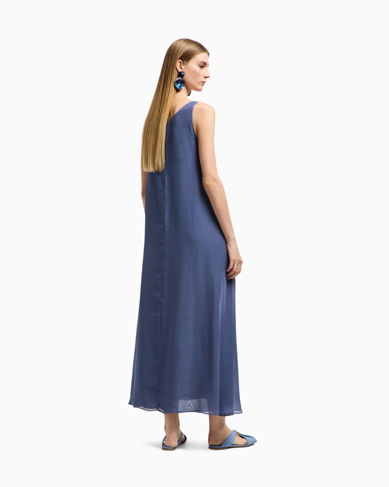 Technical georgette long dress with front panel Slide 2