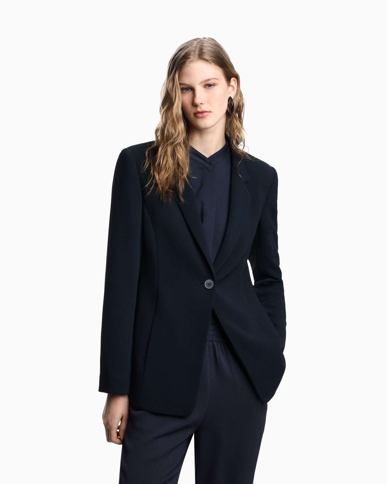 Single-breasted jacket in flowing, armure technical fabric  Slide 3