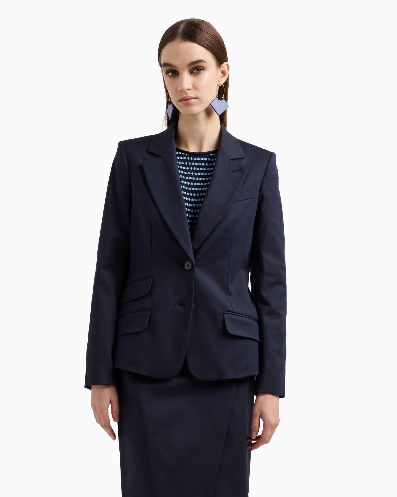 Single-breasted blazer in compact stretch cotton Slide 3