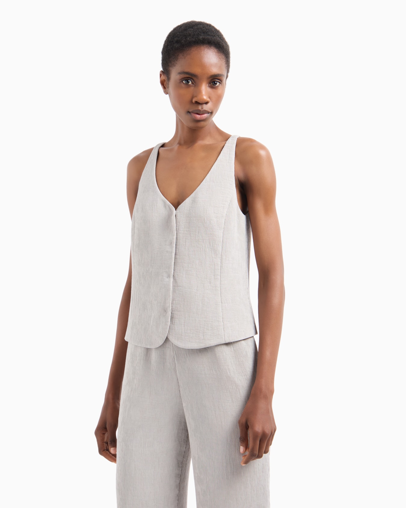 Gilet encolure en V en canneté fluide Diapositive 4