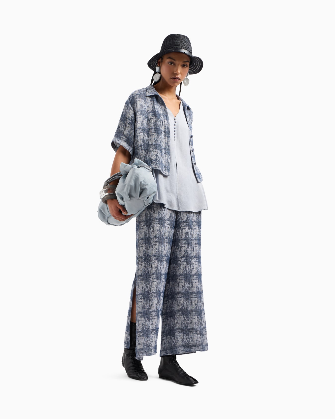 Check linen gauze trousers Slide 2