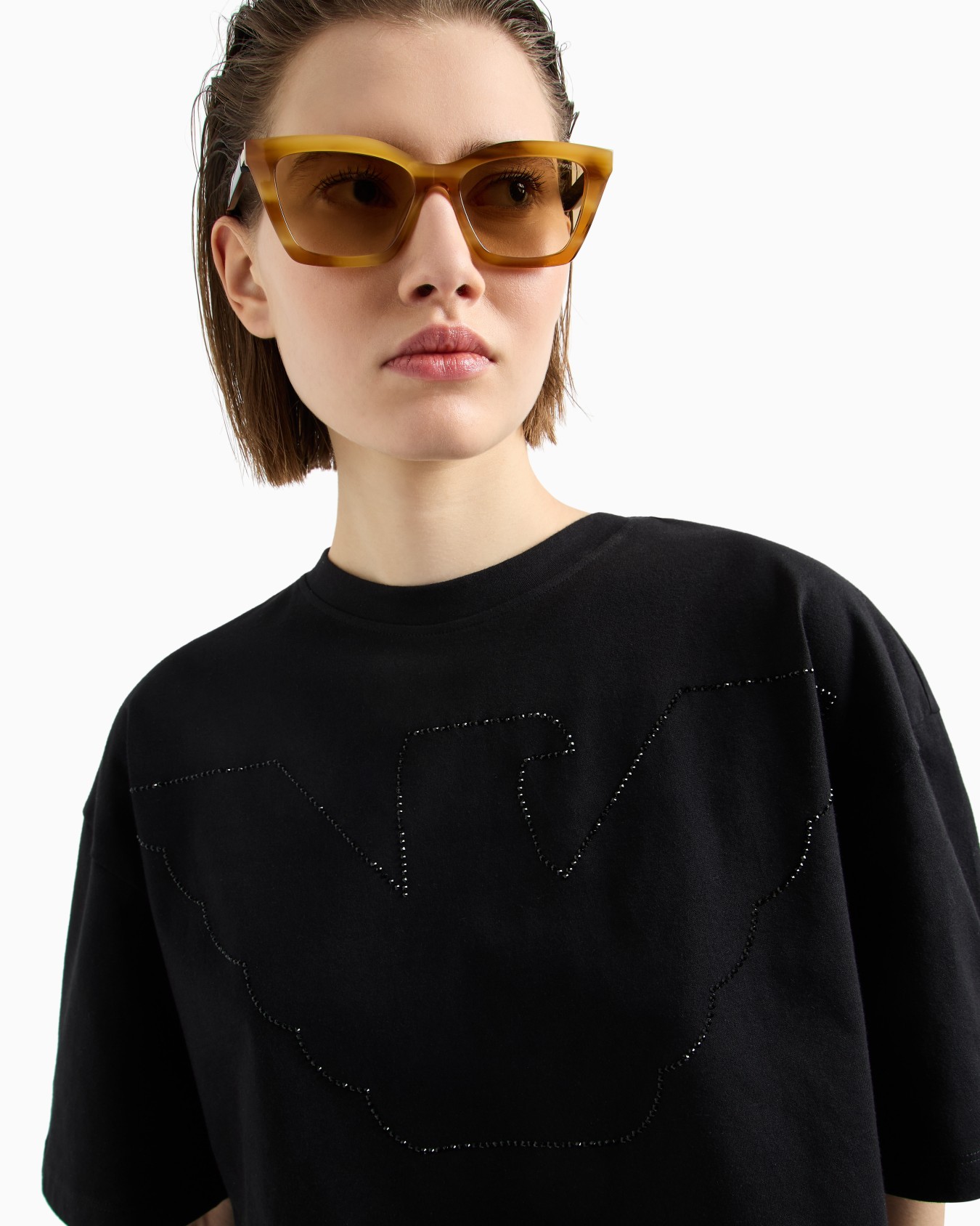 ASV Stretch-jersey cropped T-shirt with oversized rhinestone eagle Slide 4