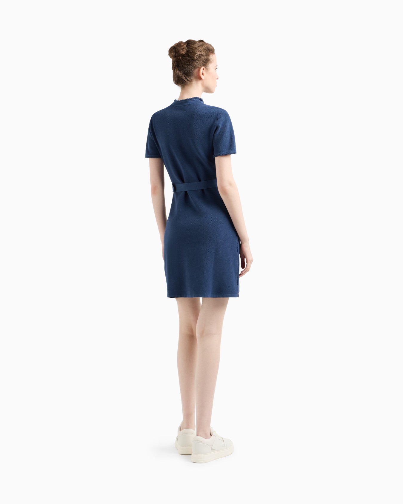 Moss-stitch effect knit dress with belt Slide 2