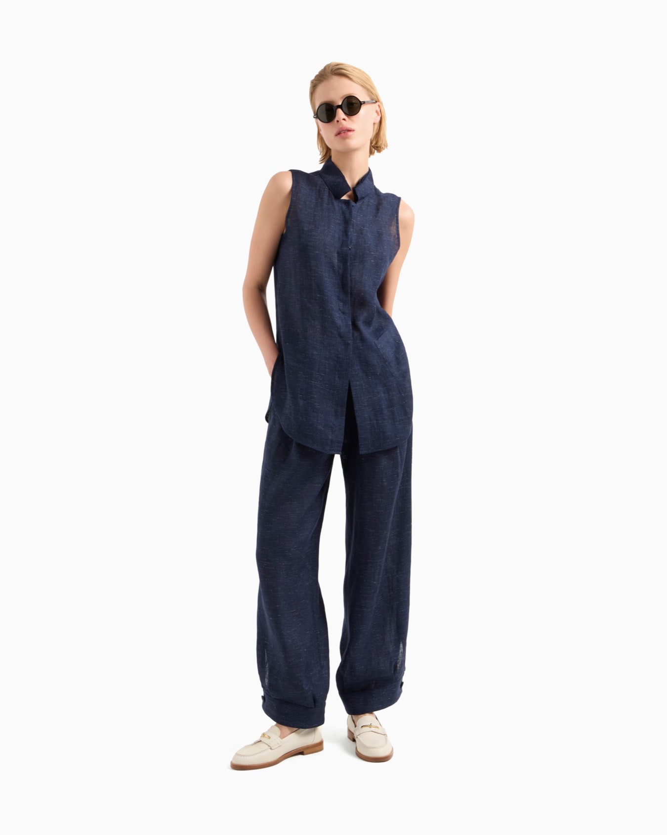 Pantalones con cinturón de cambray de mezcla de lino Icon Diapositiva 2