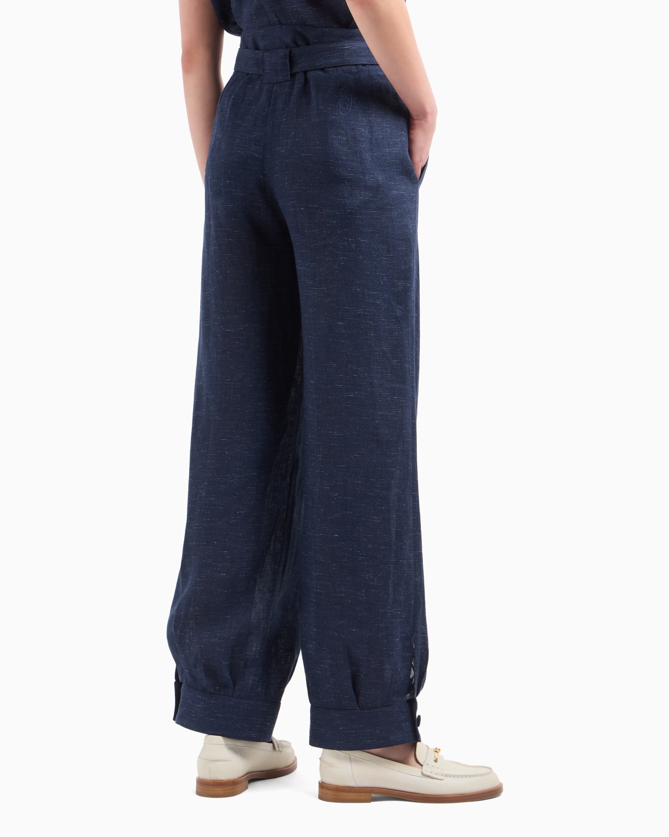 Pantalones con cinturón de cambray de mezcla de lino Icon Diapositiva 3